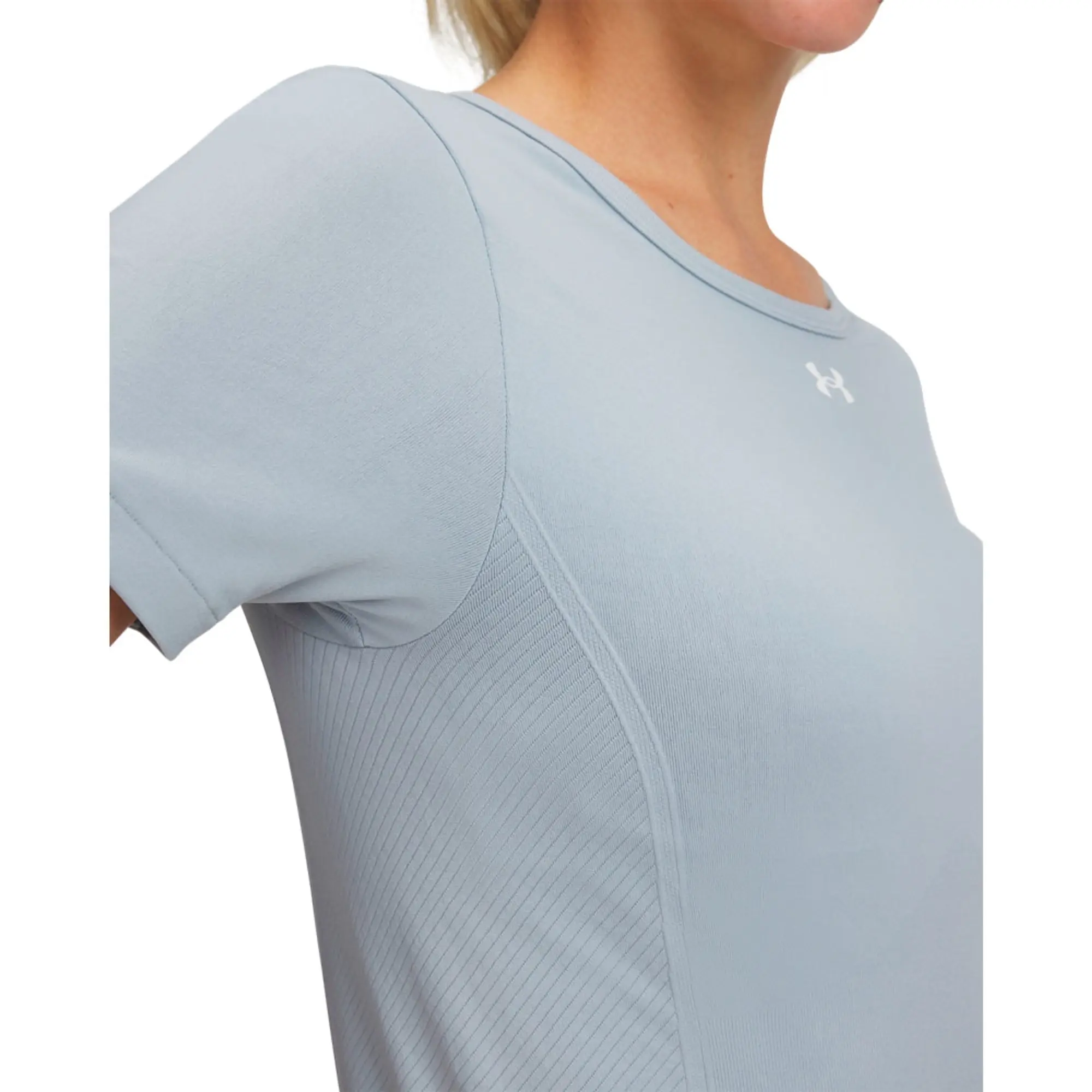 Women's  Under Armour  Train Seamless Short Sleeve Harbor Blue / White XS