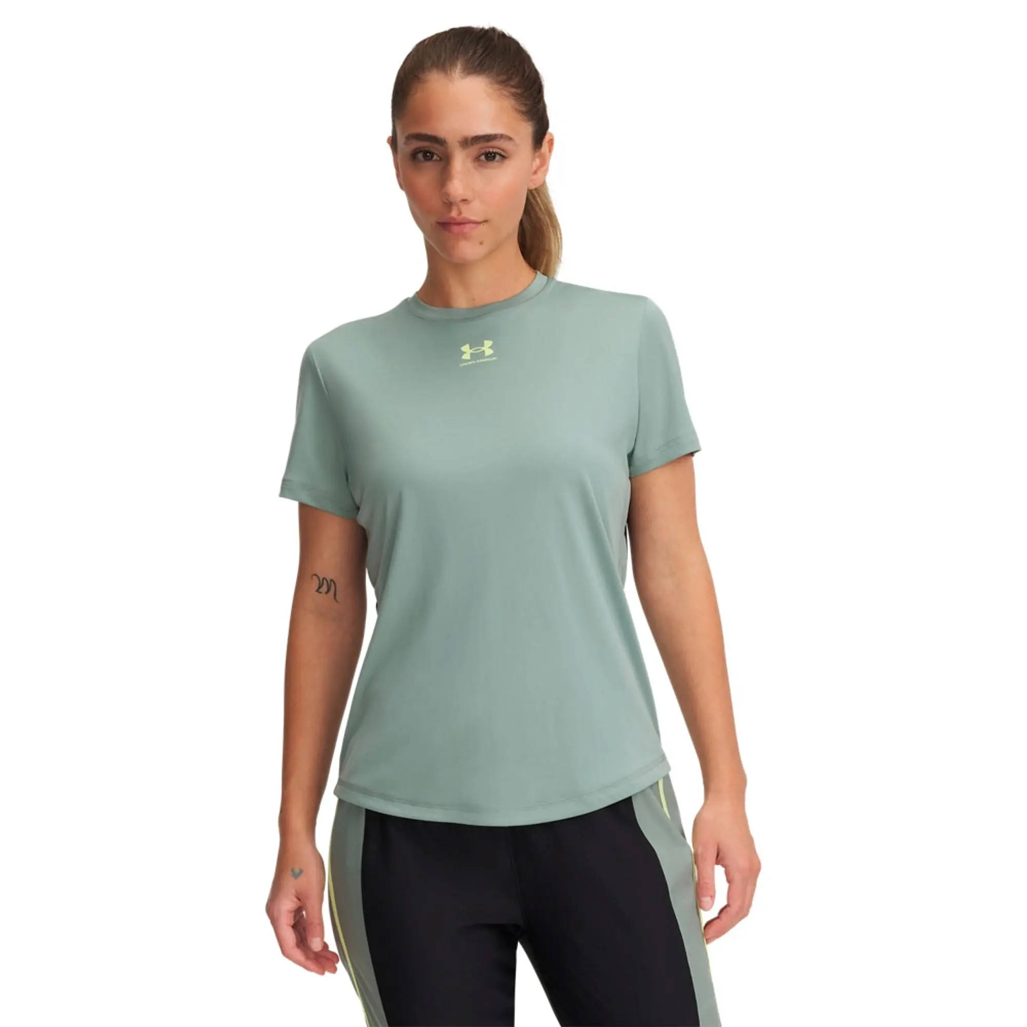 Women's  Under Armour  Challenger Pro Training Short Sleeve Silica Green / Black / Sonic Yellow XS