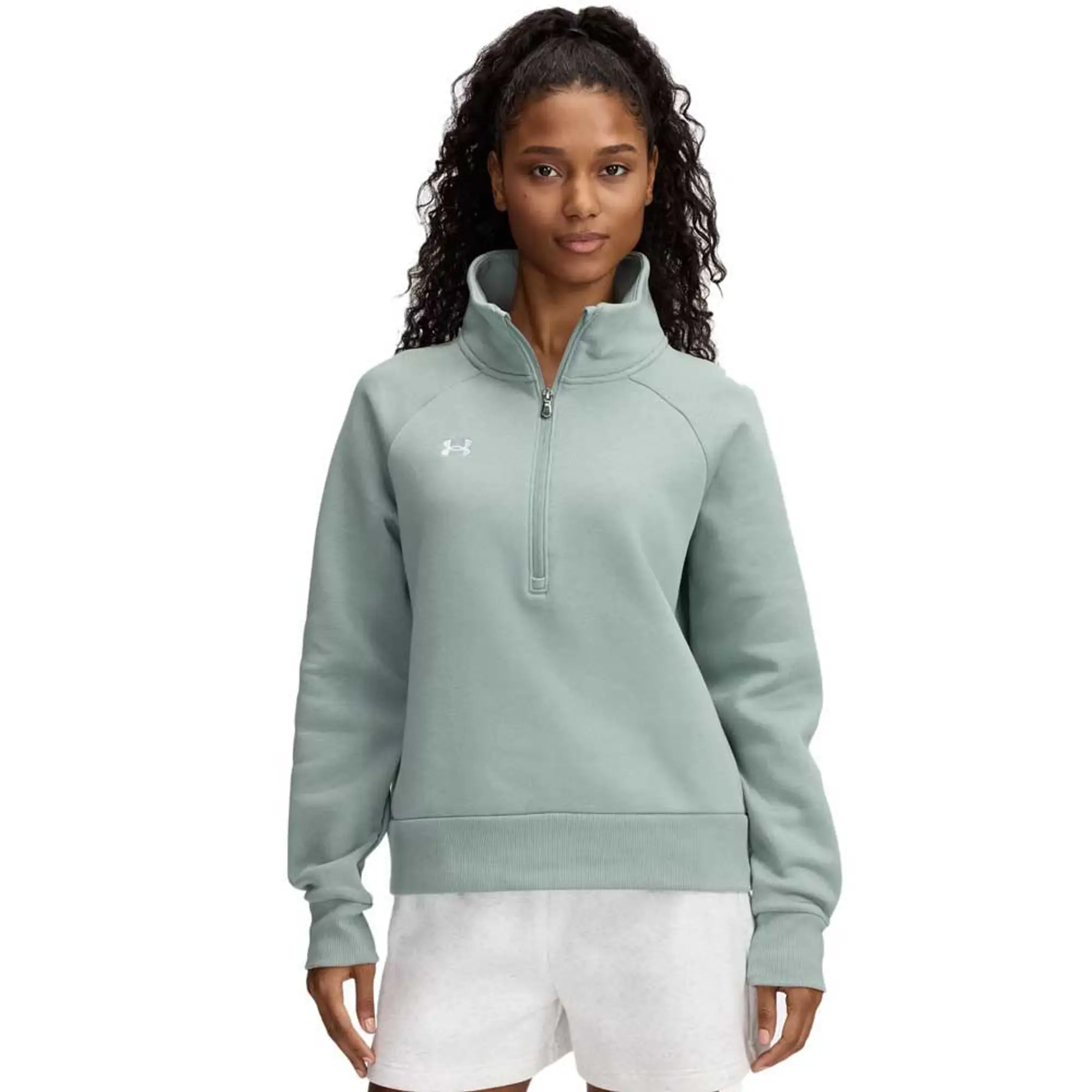 Women's  Under Armour  Rival Fleece ½ Zip Silica Green / White L