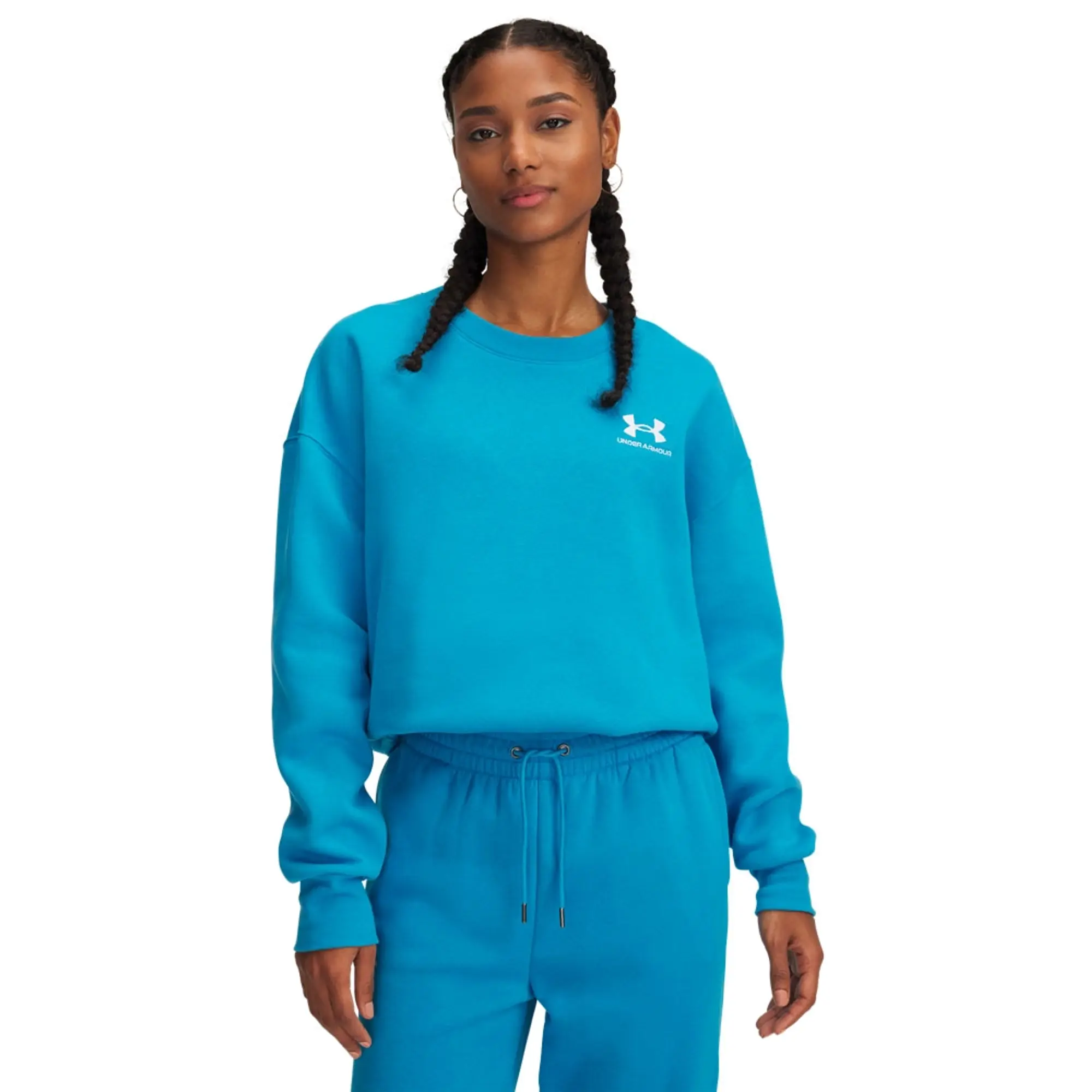 Women's  Under Armour  Icon Fleece Oversized Crew Ether Blue / White XS