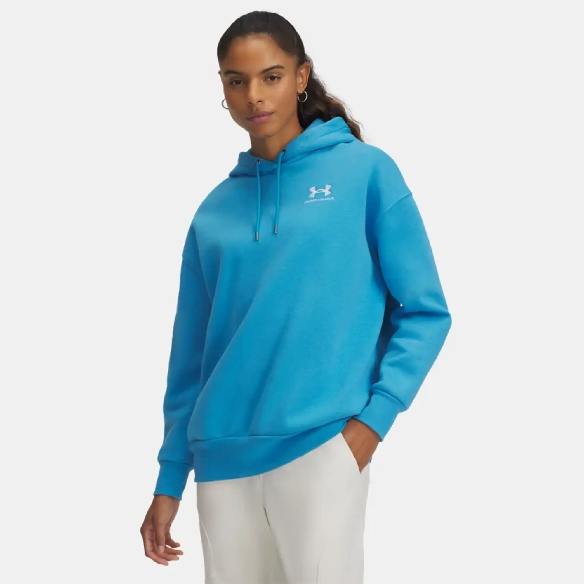 Women's  Under Armour  Icon Fleece Oversized Hoodie Ether Blue / White XS