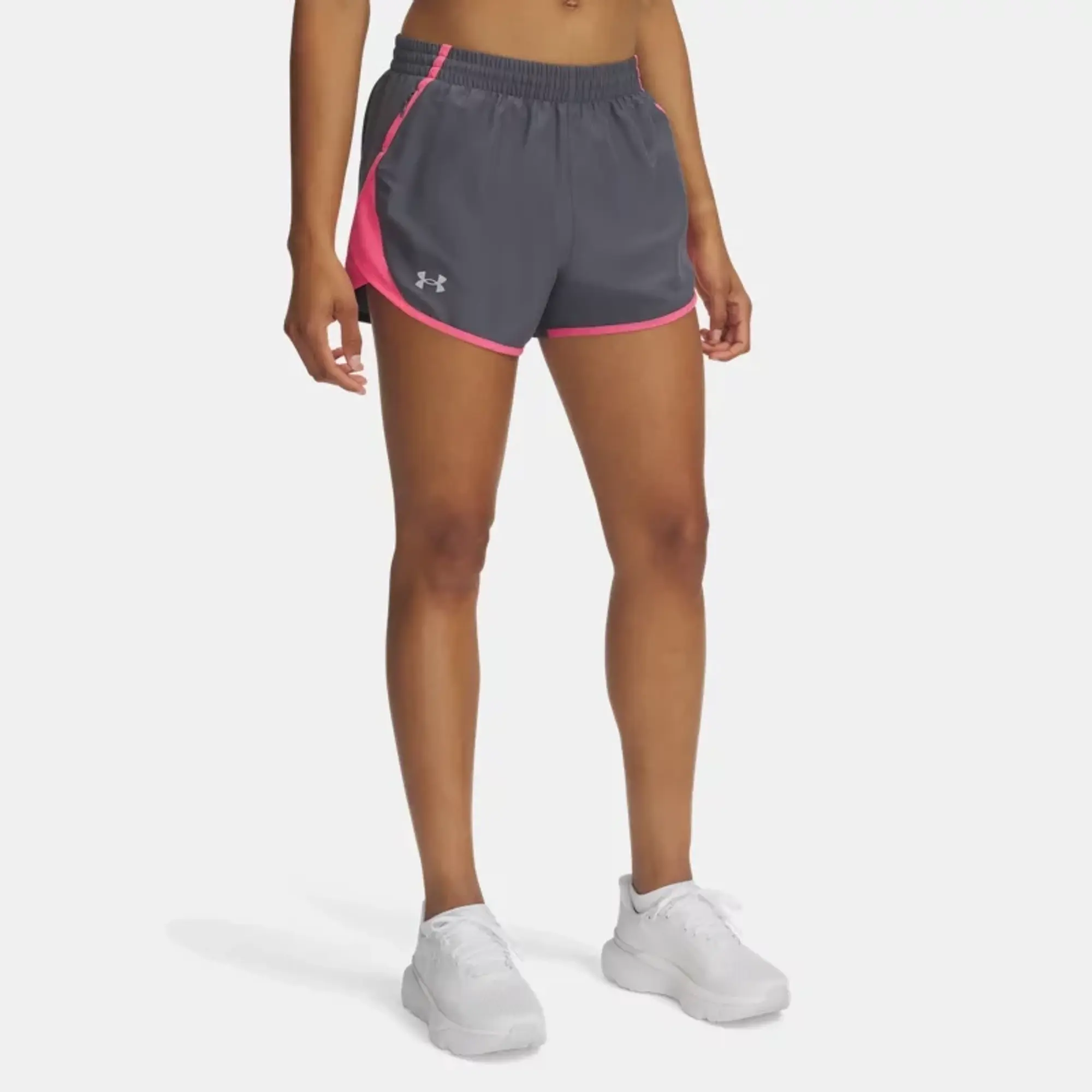 Women's  Under Armour  Fly-By 3 Shorts Castlerock / Super Pink / Reflective XS