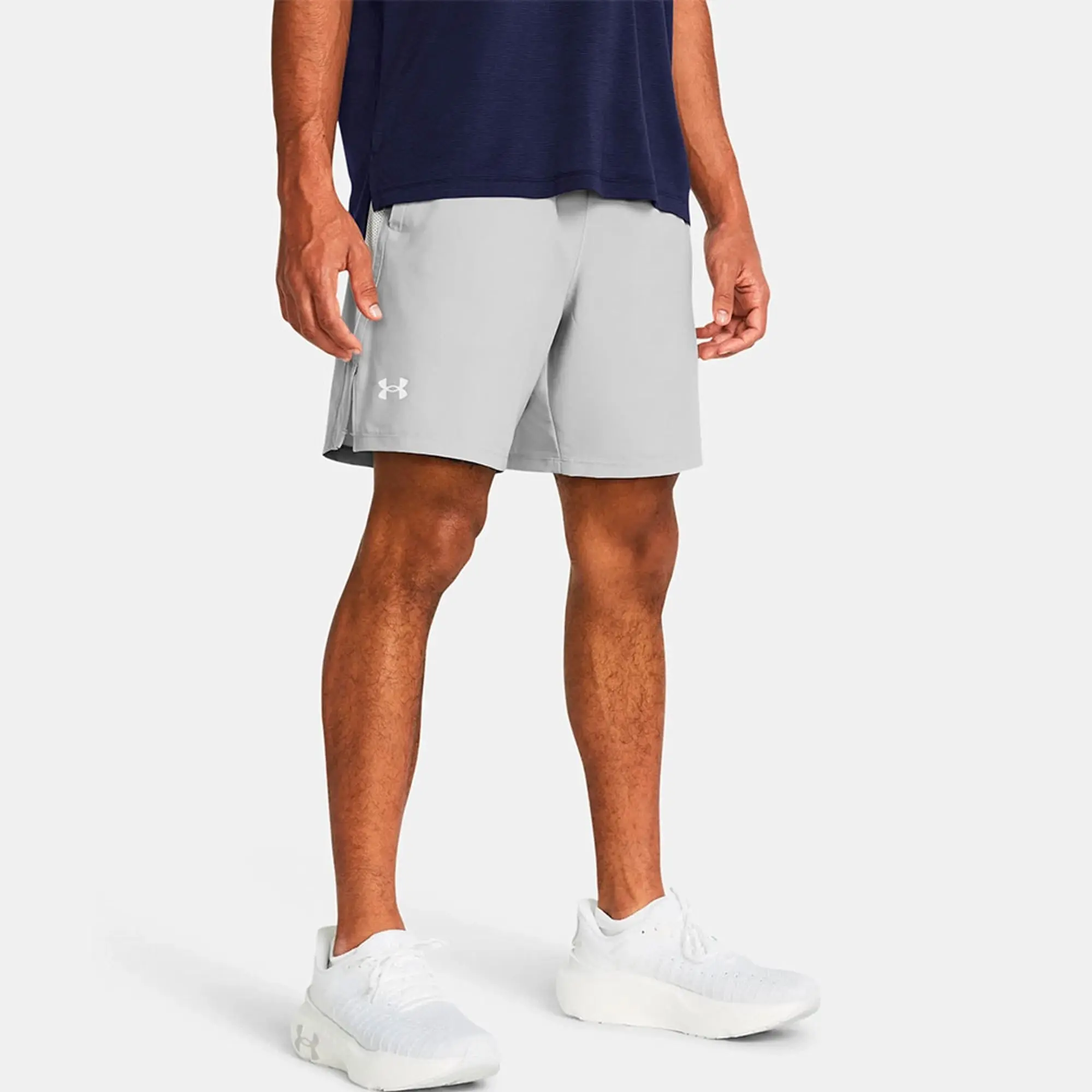 Men's  Under Armour  Launch Unlined 7 Shorts Mod Gray / Mod Gray / White L