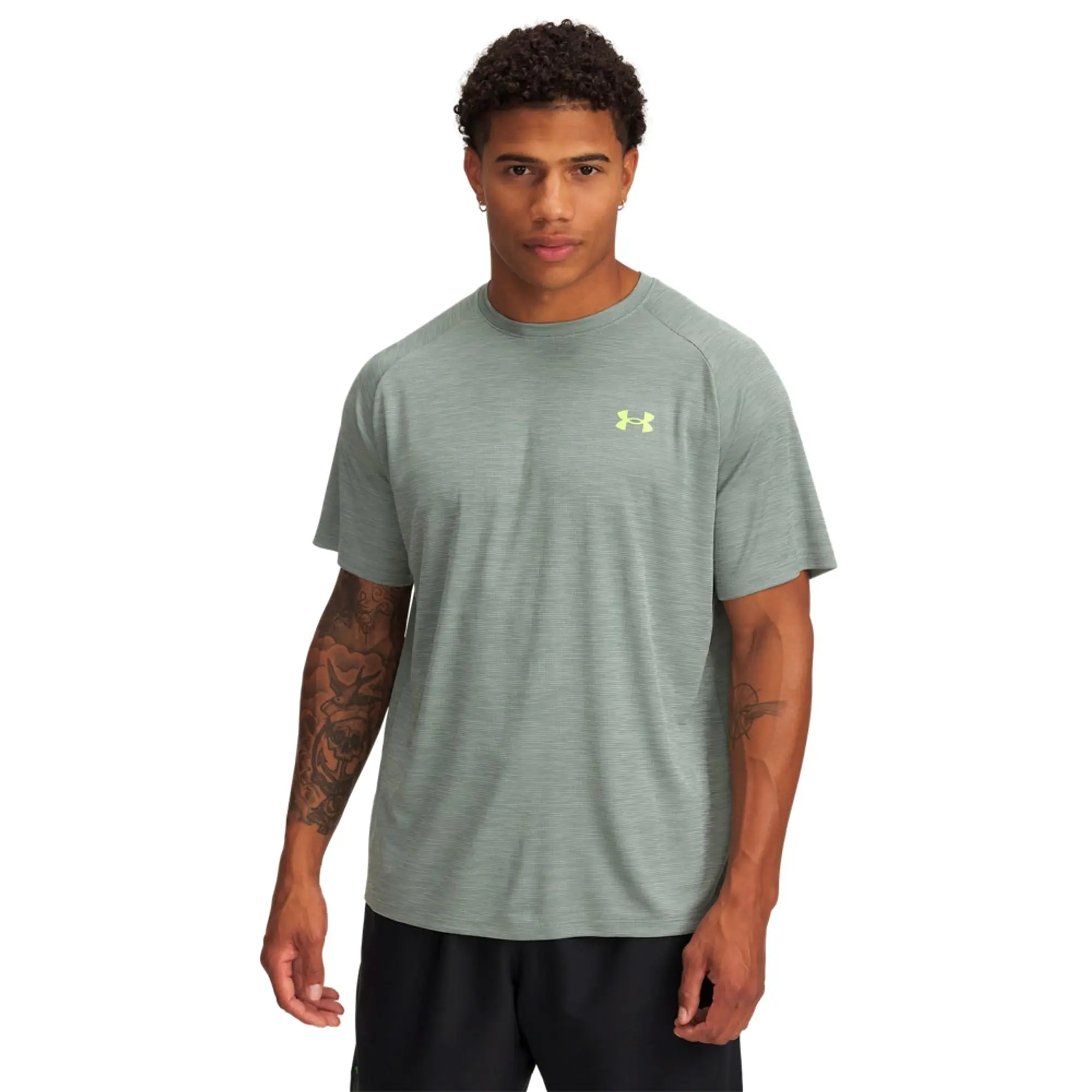 Men's  Under Armour  Tech™ Textured Short Sleeve Silica Green / Hydro Green / High Vis Yellow XL