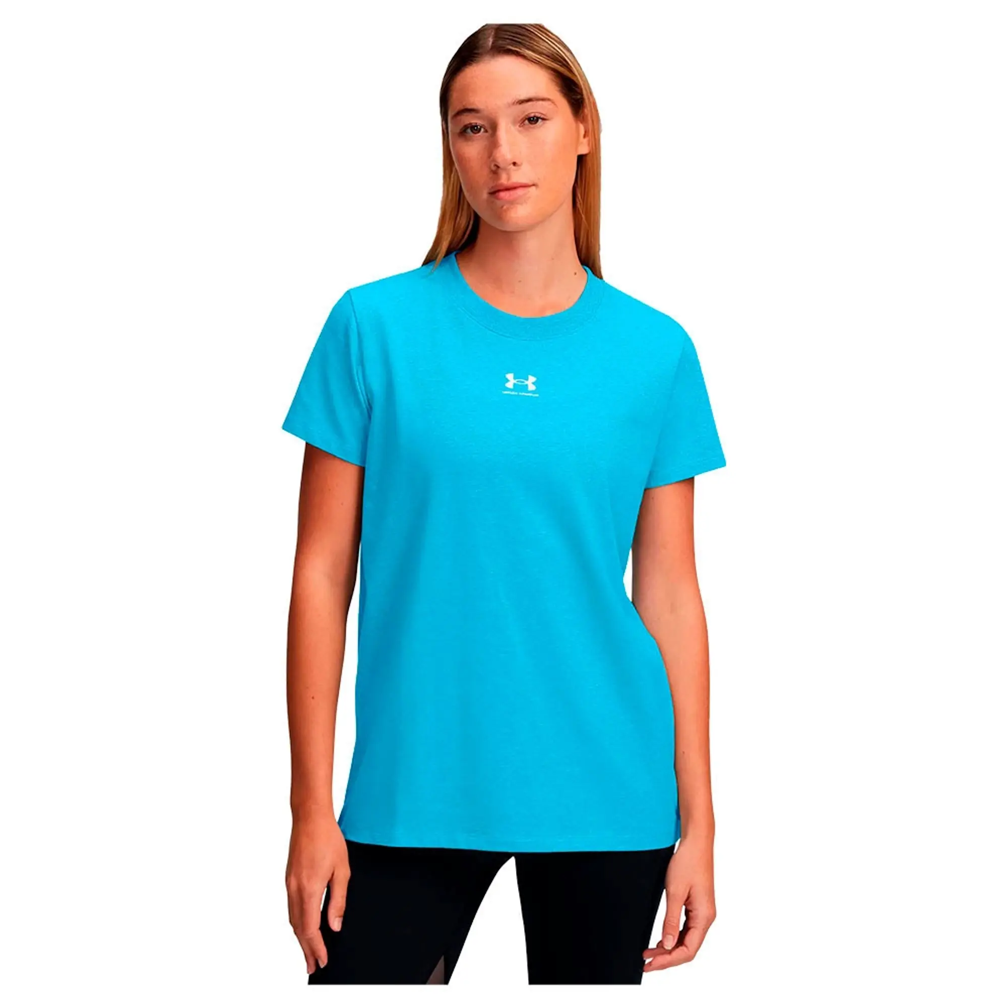 Women's  Under Armour  Rival Core Short Sleeve Ether Blue / White XS