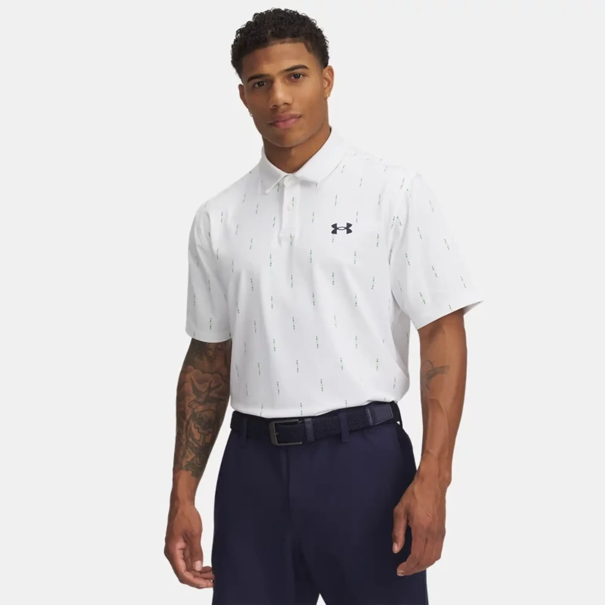 Men's  Under Armour  Tee To Green Printed Polo White / Midnight Navy 3XL