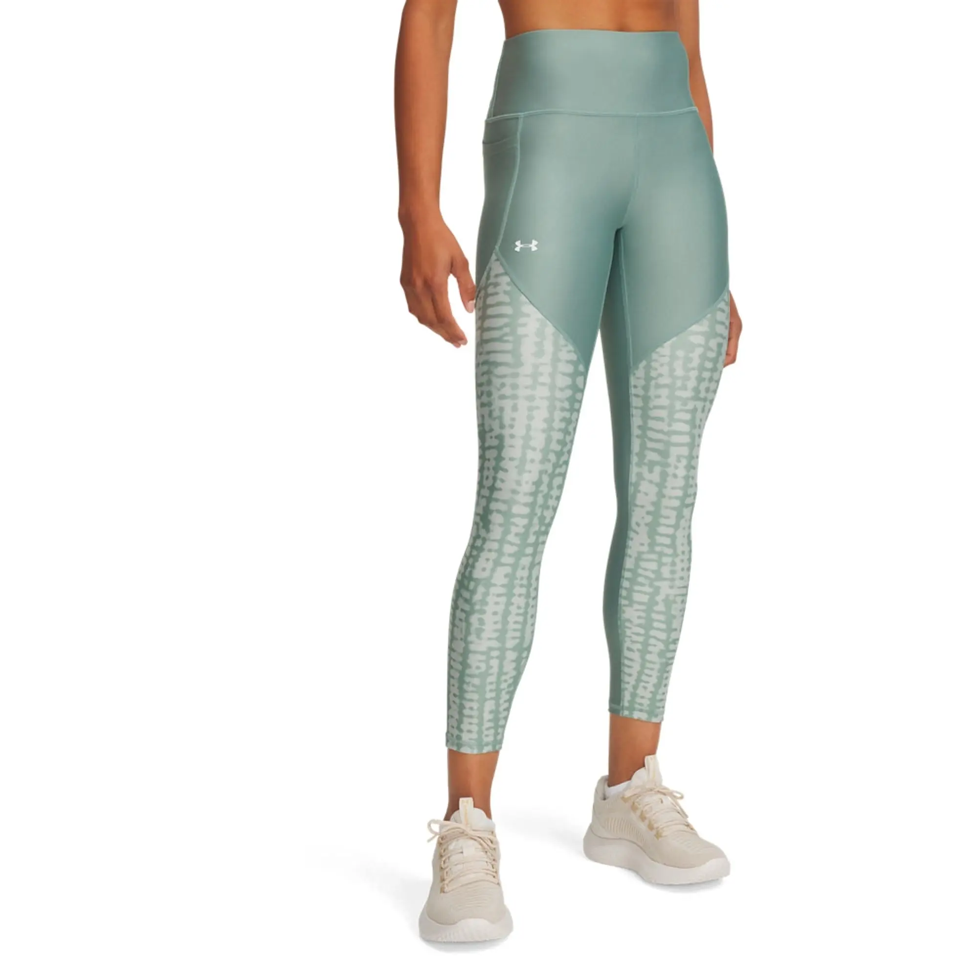 Women's  Under Armour  Tech™ Printed Panel Ankle Leggings Silica Green / Hydro Green / White XS