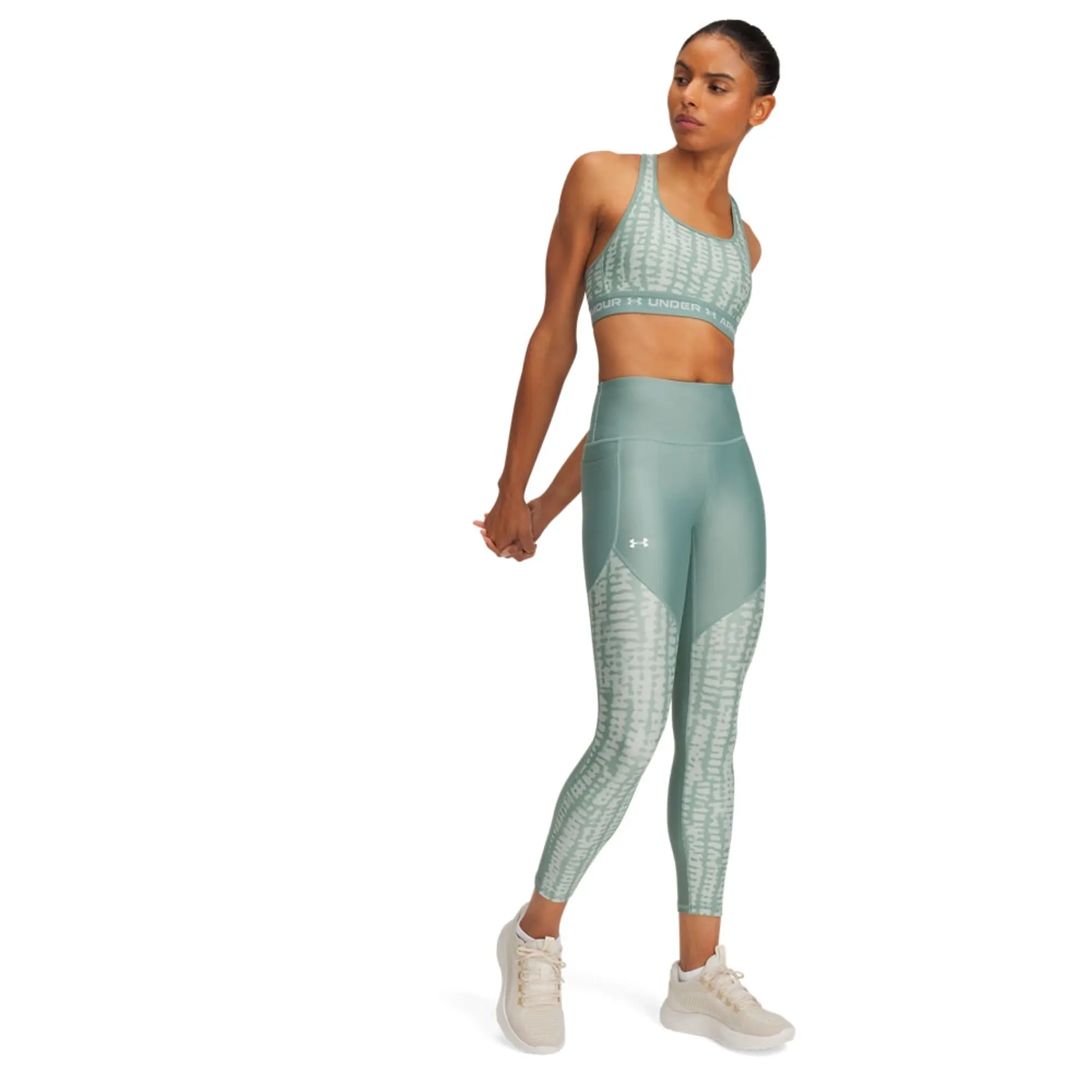 Women's  Under Armour  Tech™ Printed Panel Ankle Leggings Silica Green / Hydro Green / White XS