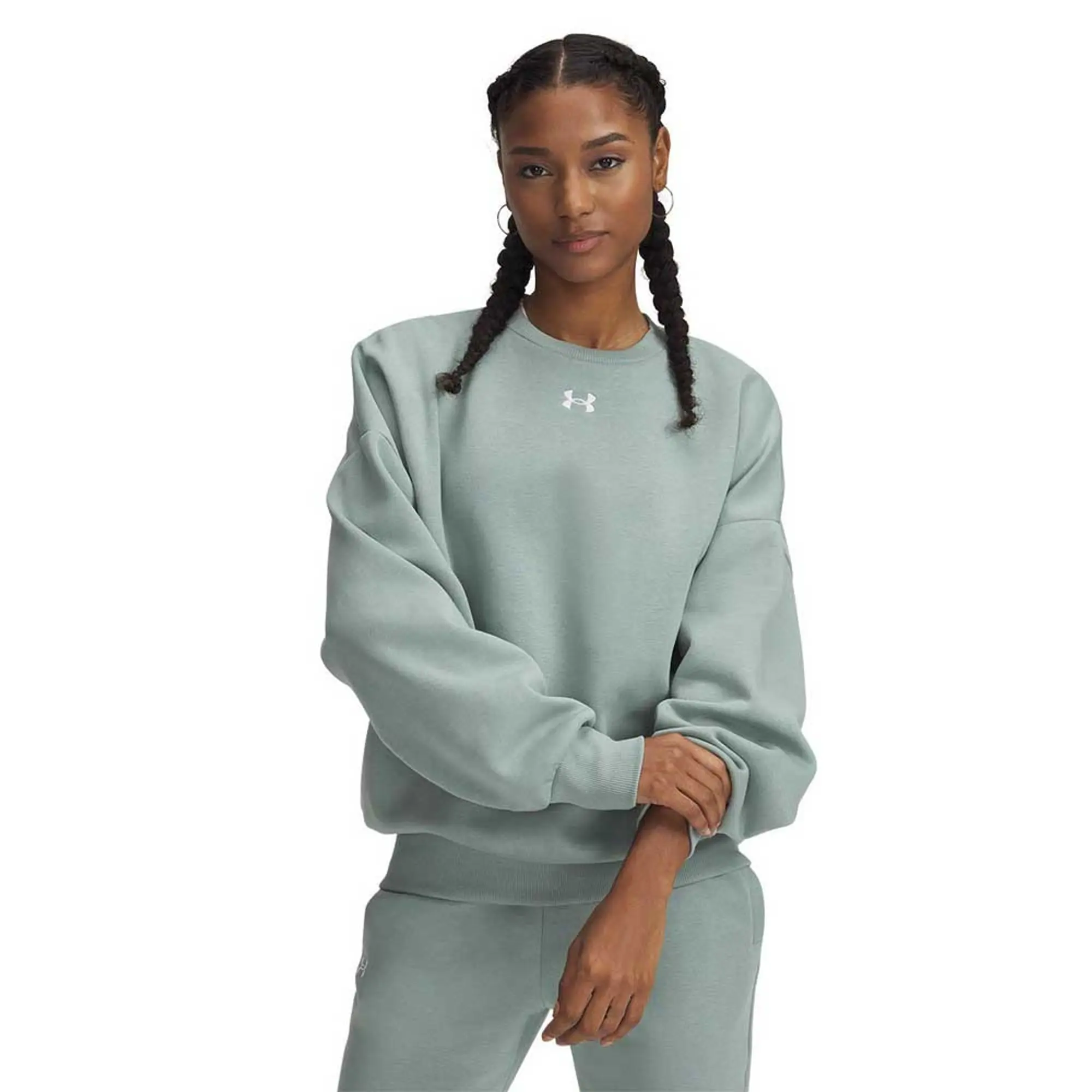 Women's  Under Armour  Rival Fleece Oversized Crew Silica Green / White XS