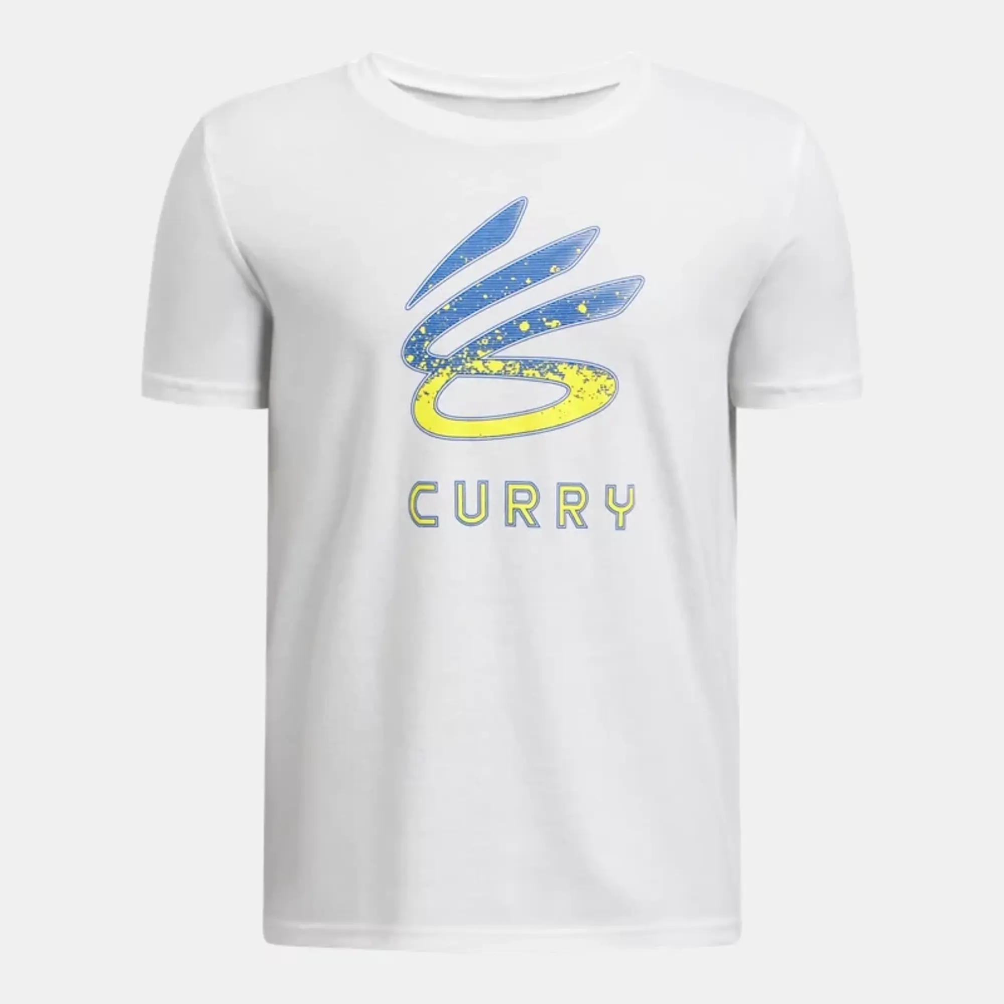 Under Armour Boys' Curry Logo T-Shirt White / Royal YXL (63 - 67 in)