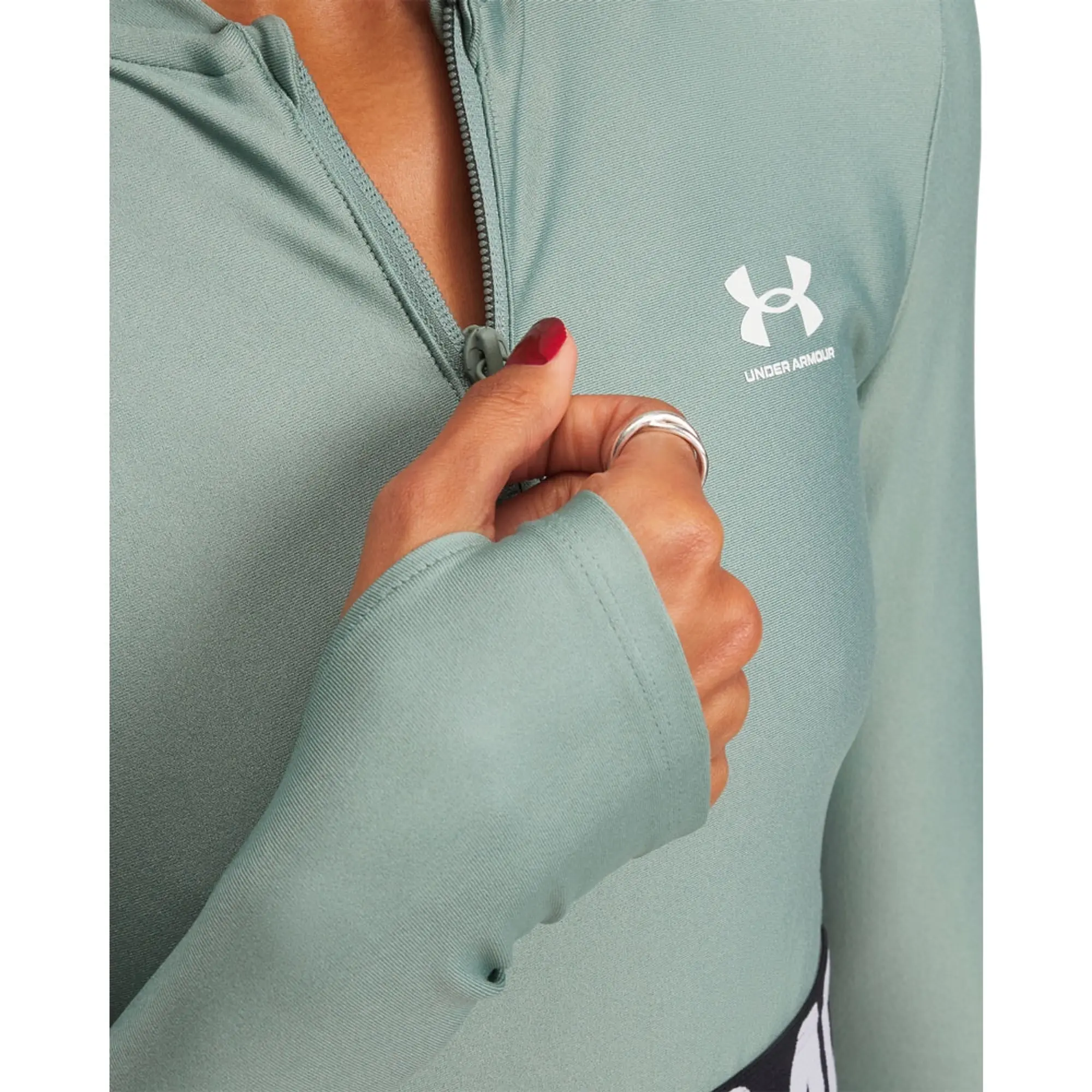 Under Armour Women's HeatGear® Rib ¼ Zip Long Sleeve Silica Green / Silica Green / White XS