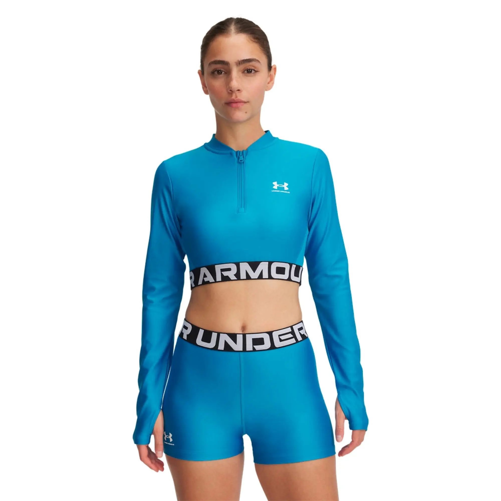 Under Armour Women's HeatGear® Rib ¼ Zip Long Sleeve Ether Blue / Ether Blue / White XS