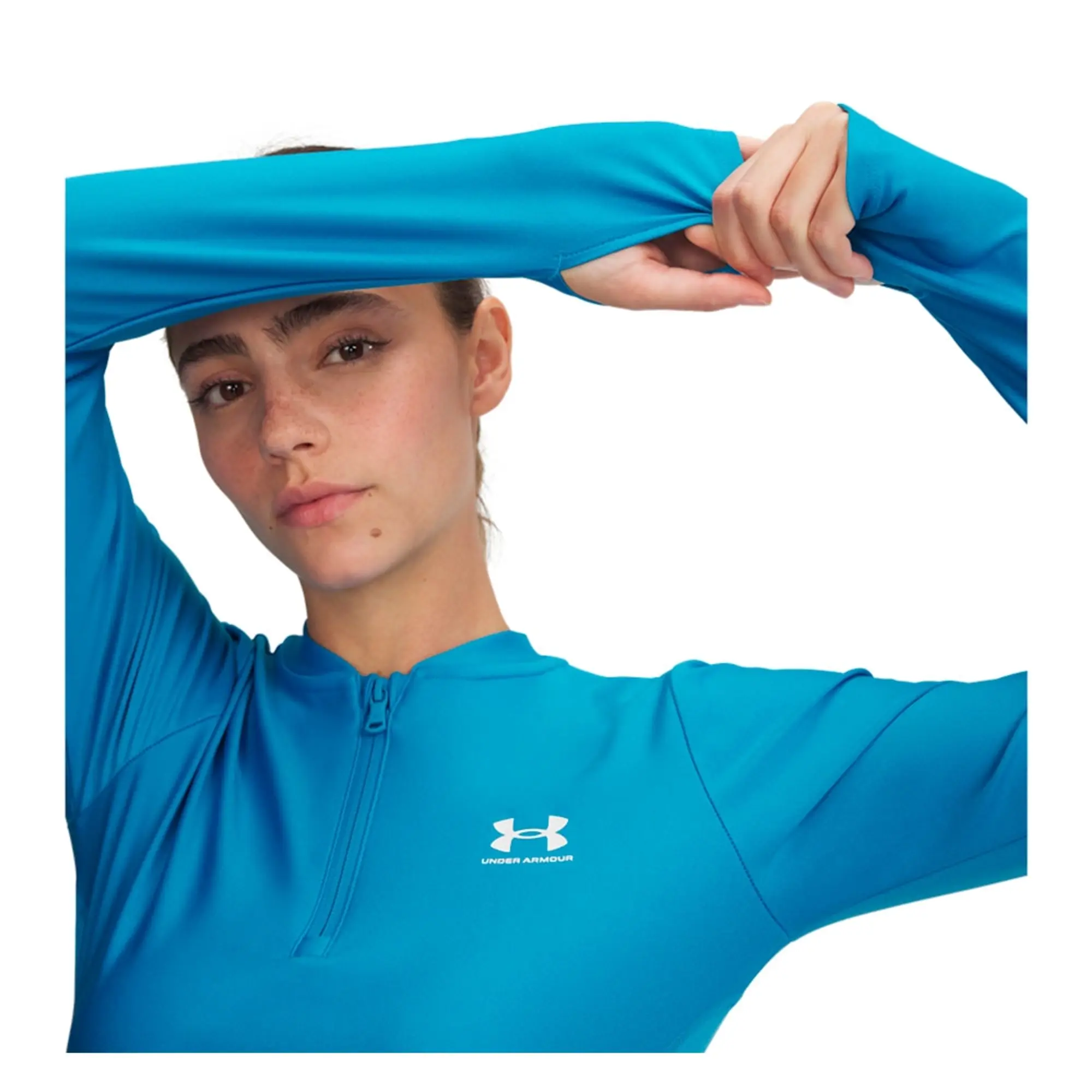 Under Armour Women's HeatGear® Rib ¼ Zip Long Sleeve Ether Blue / Ether Blue / White XS