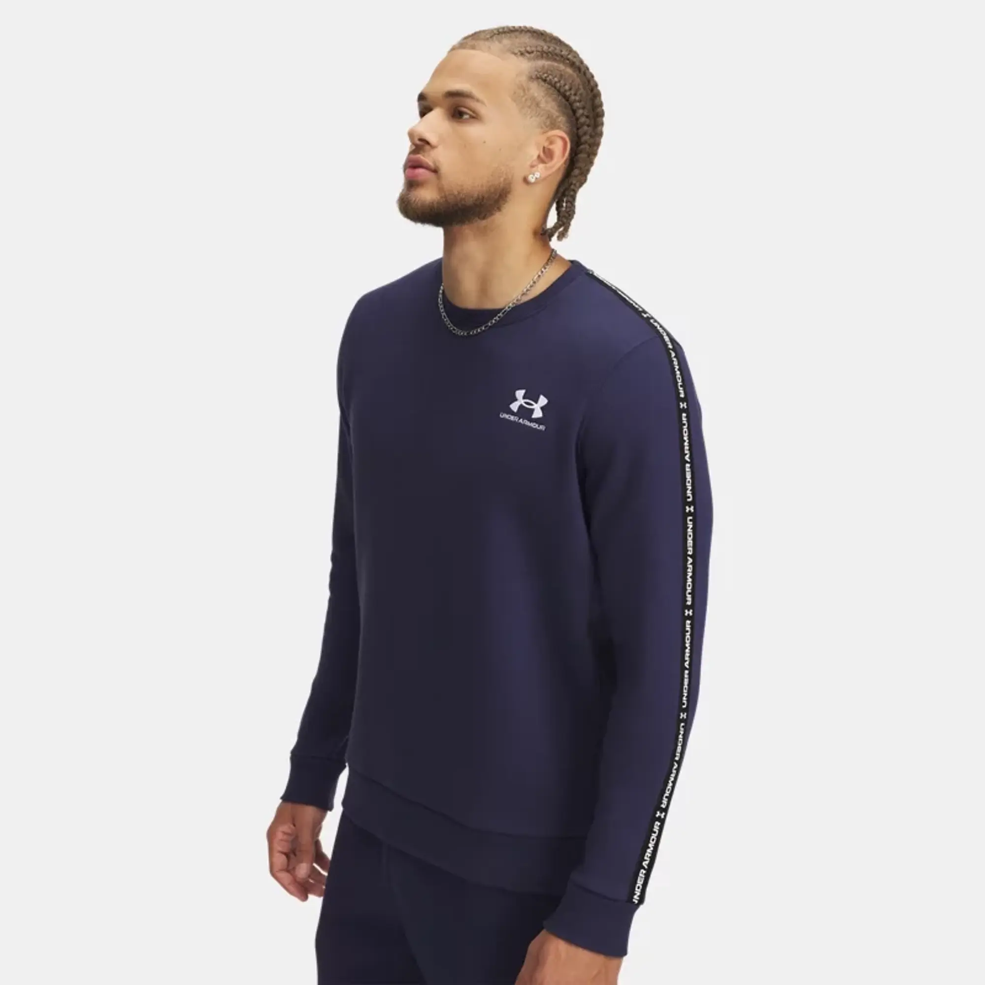 Men's  Under Armour  Icon Fleece Taping Crew Midnight Navy / White XXL