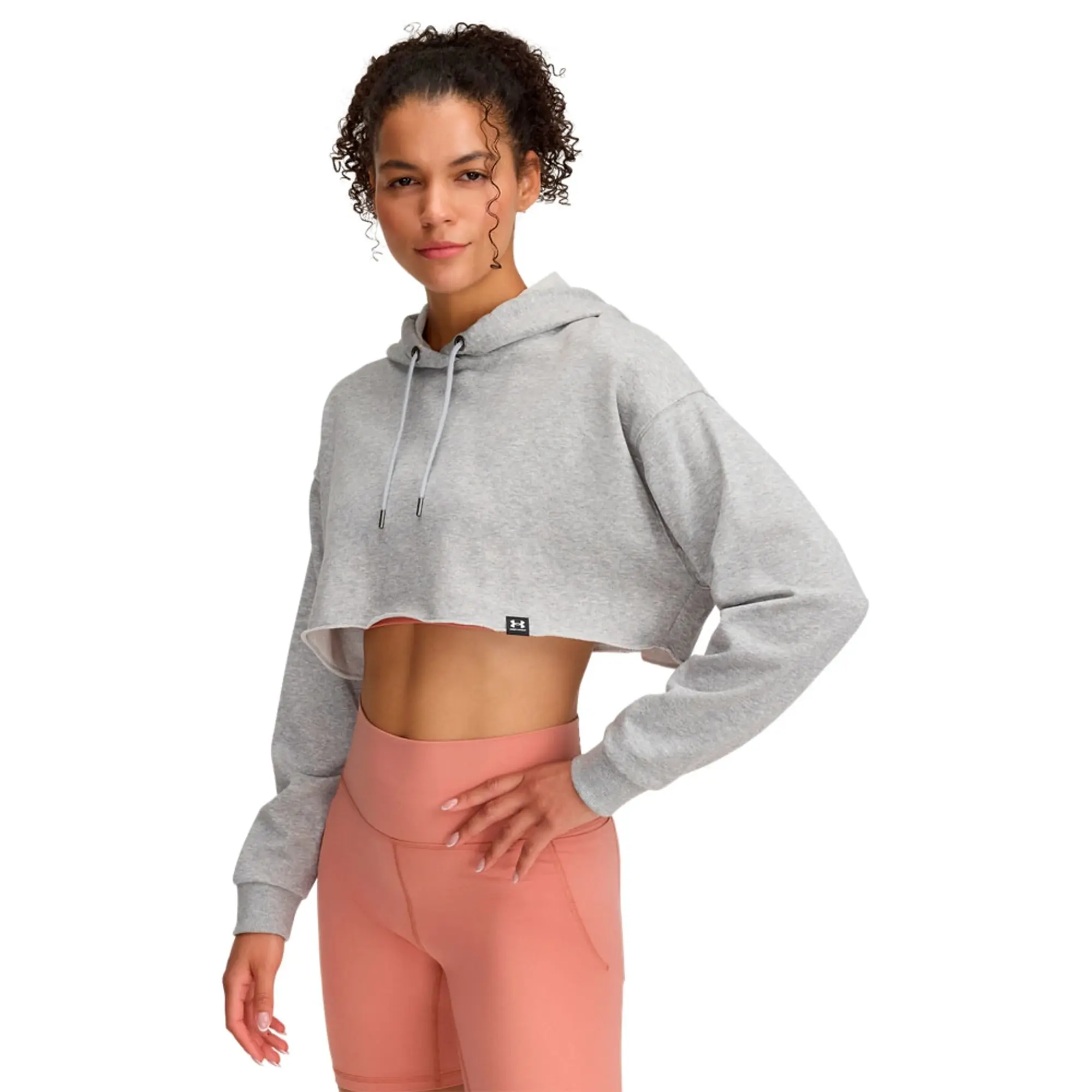 Women's  Under Armour  Icon Terry Crop Hoodie Mod Gray / White XS