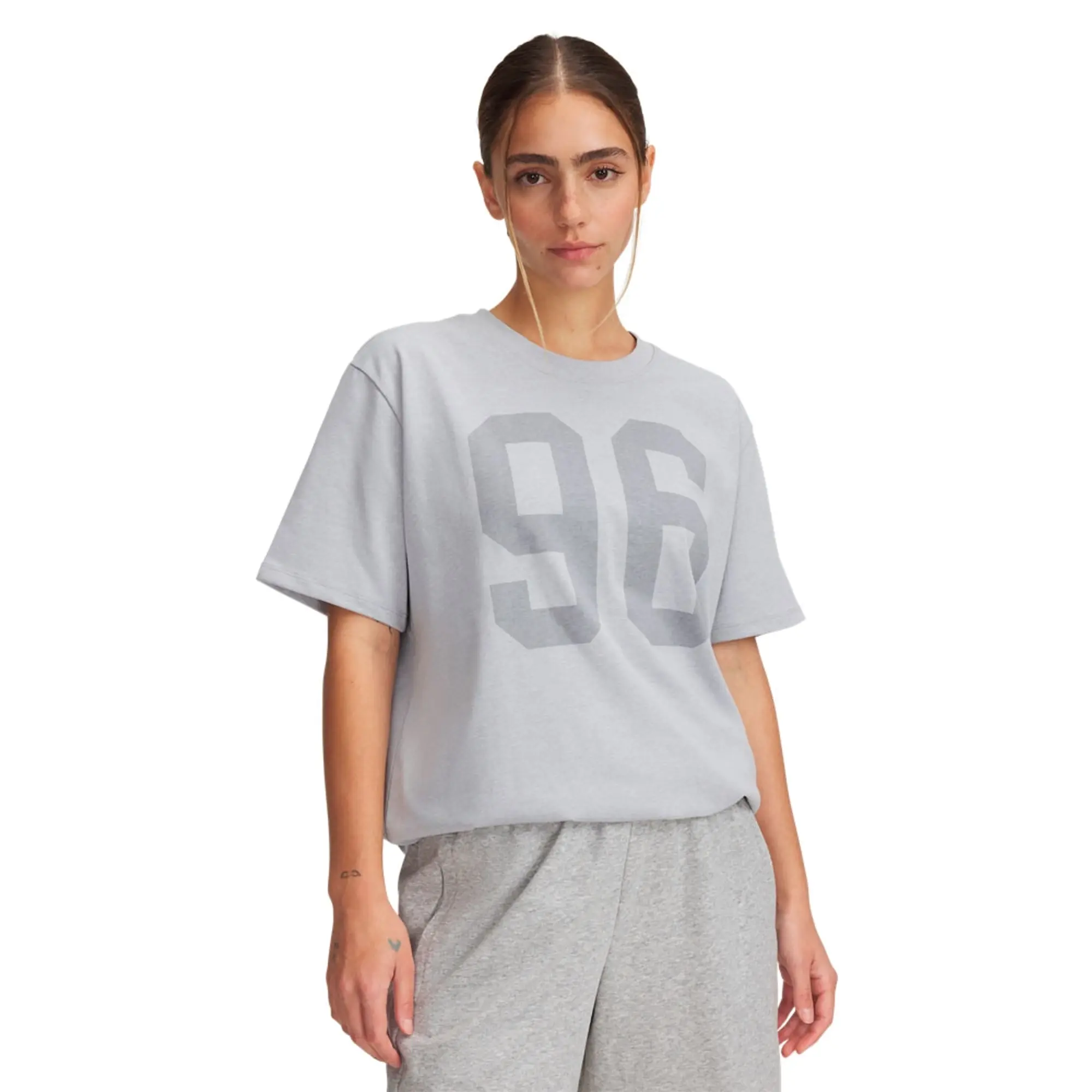 Women's  Under Armour  Heavyweight Oversized 96 Short Sleeve Mod Gray Light Heather / Steel / White XS