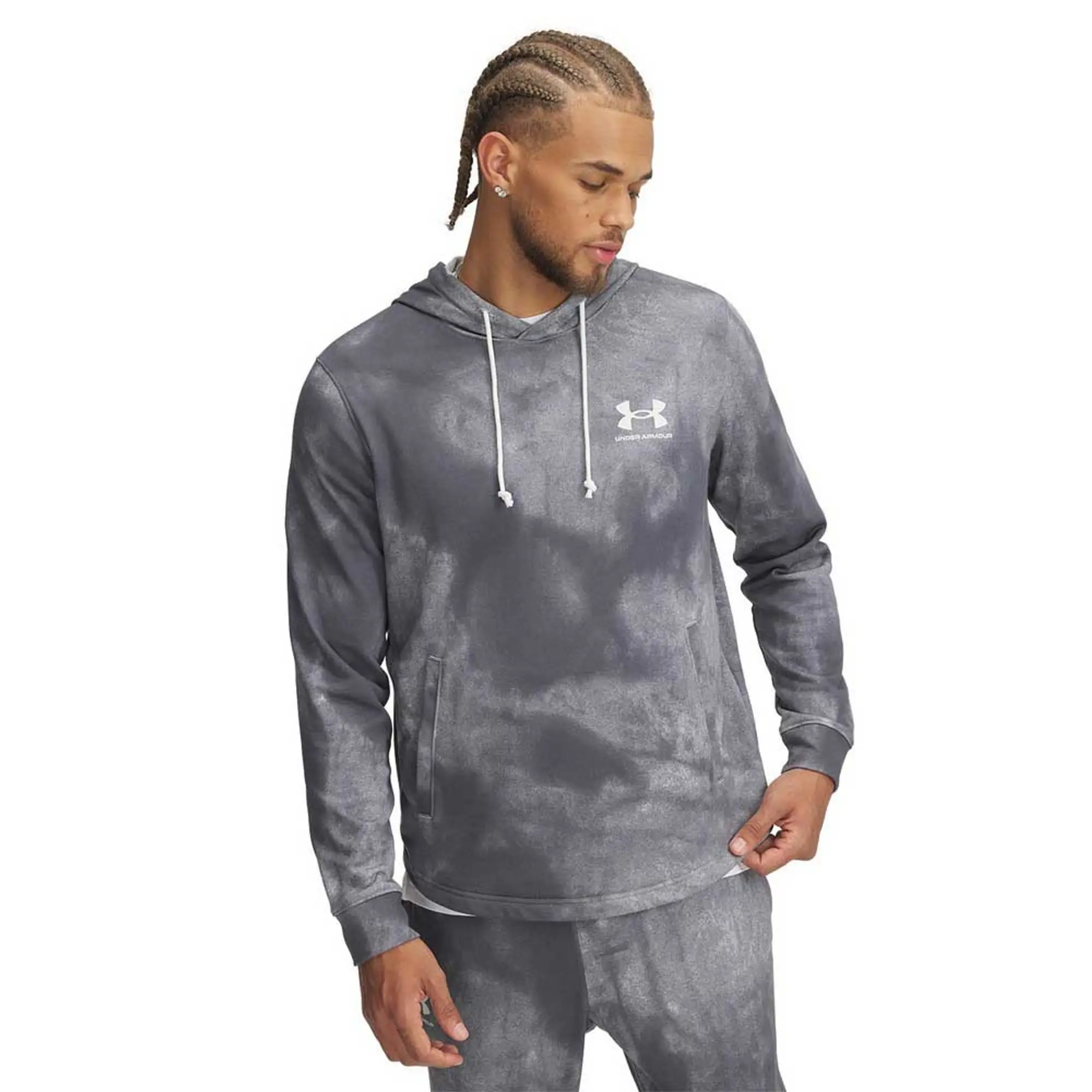 Men's  Under Armour  Rival Terry Printed Hoodie Castlerock / Onyx White XXL