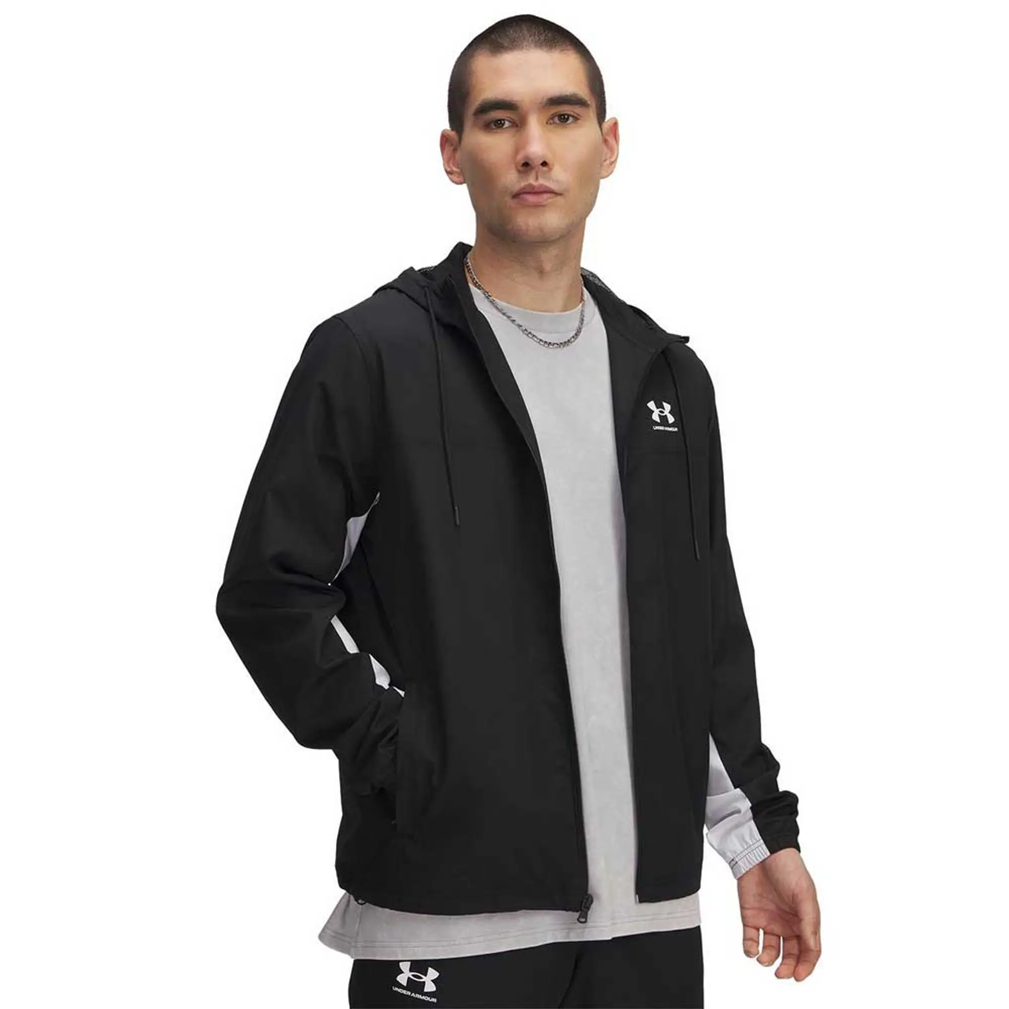 Men's  Under Armour  Rival Woven Windbreaker Black / Black / White XL