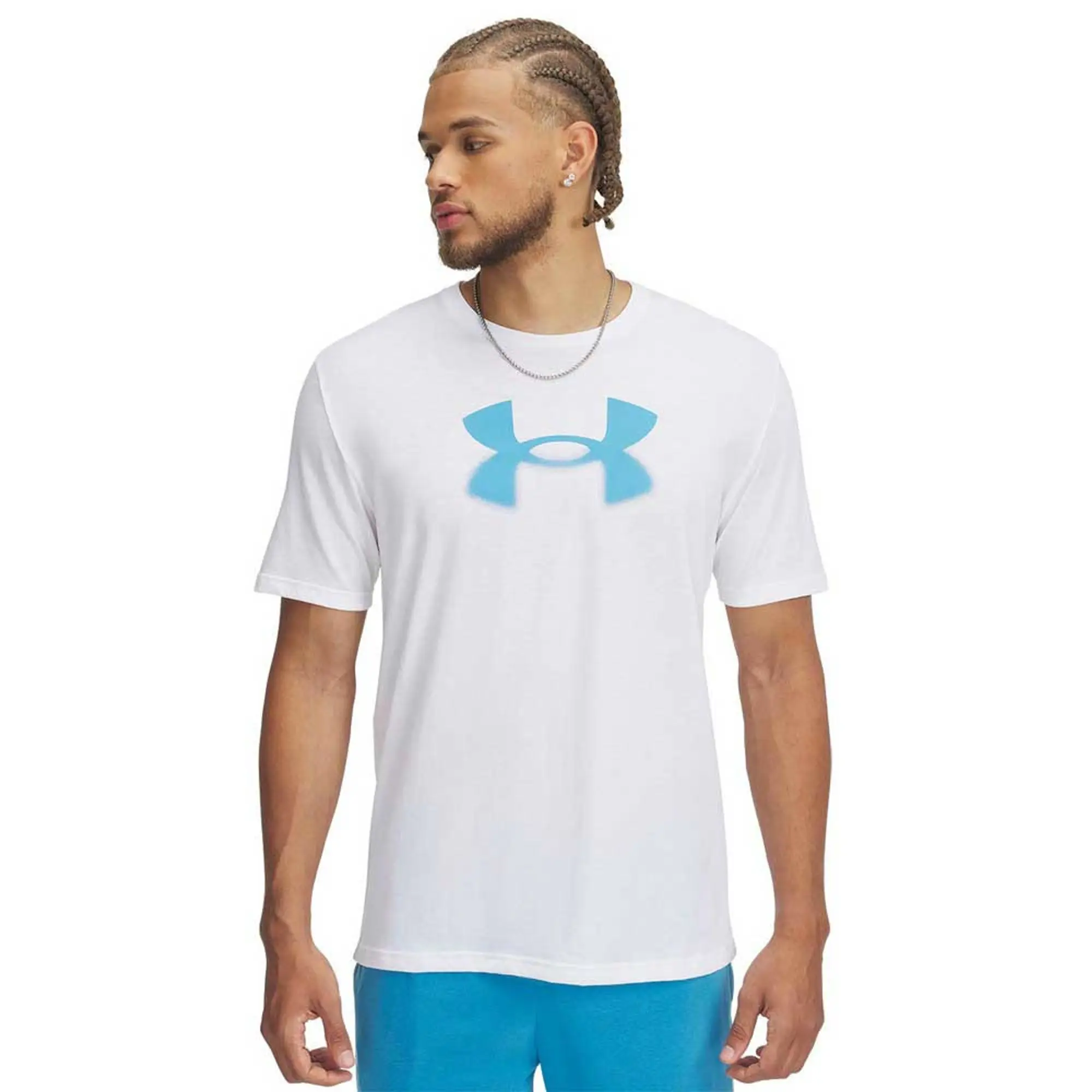 Men's  Under Armour  Reflective Big Logo Short Sleeve White / Ether Blue XXL