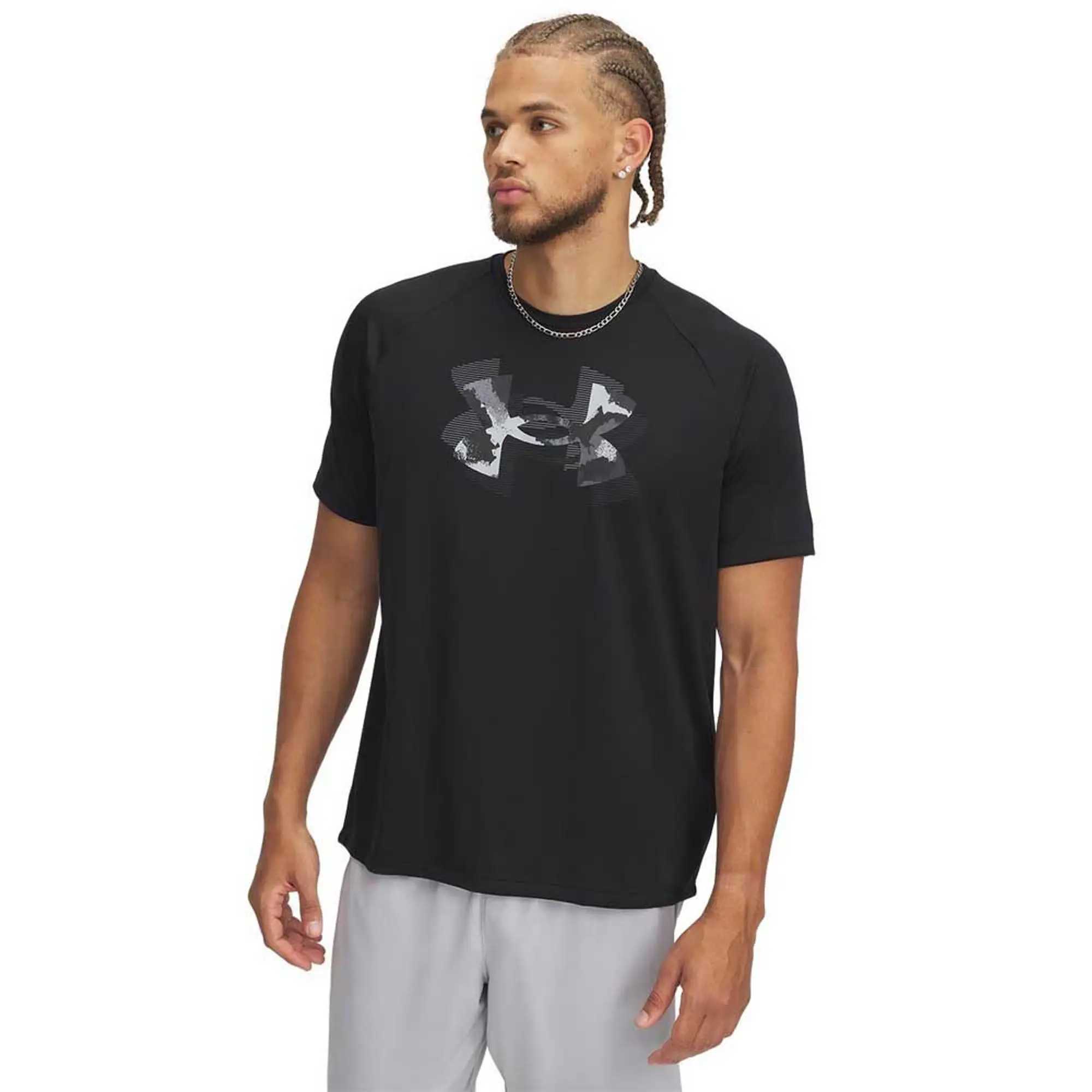 Men's  Under Armour  Tech™ Print Fill Short Sleeve Black / Anthracite XXL