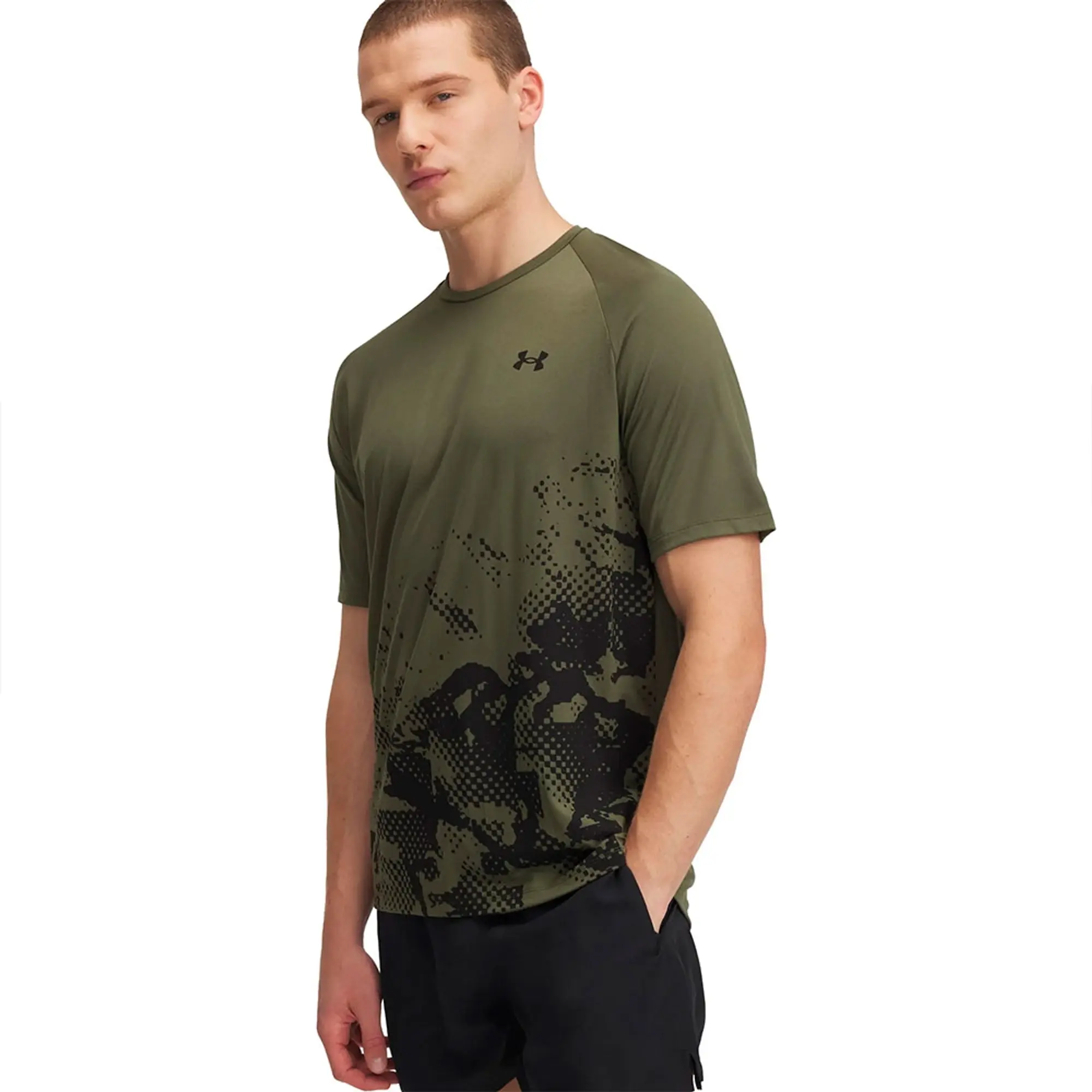 Men's  Under Armour  Tech™ Fade Short Sleeve Marine OD Green / Black / Black XXL