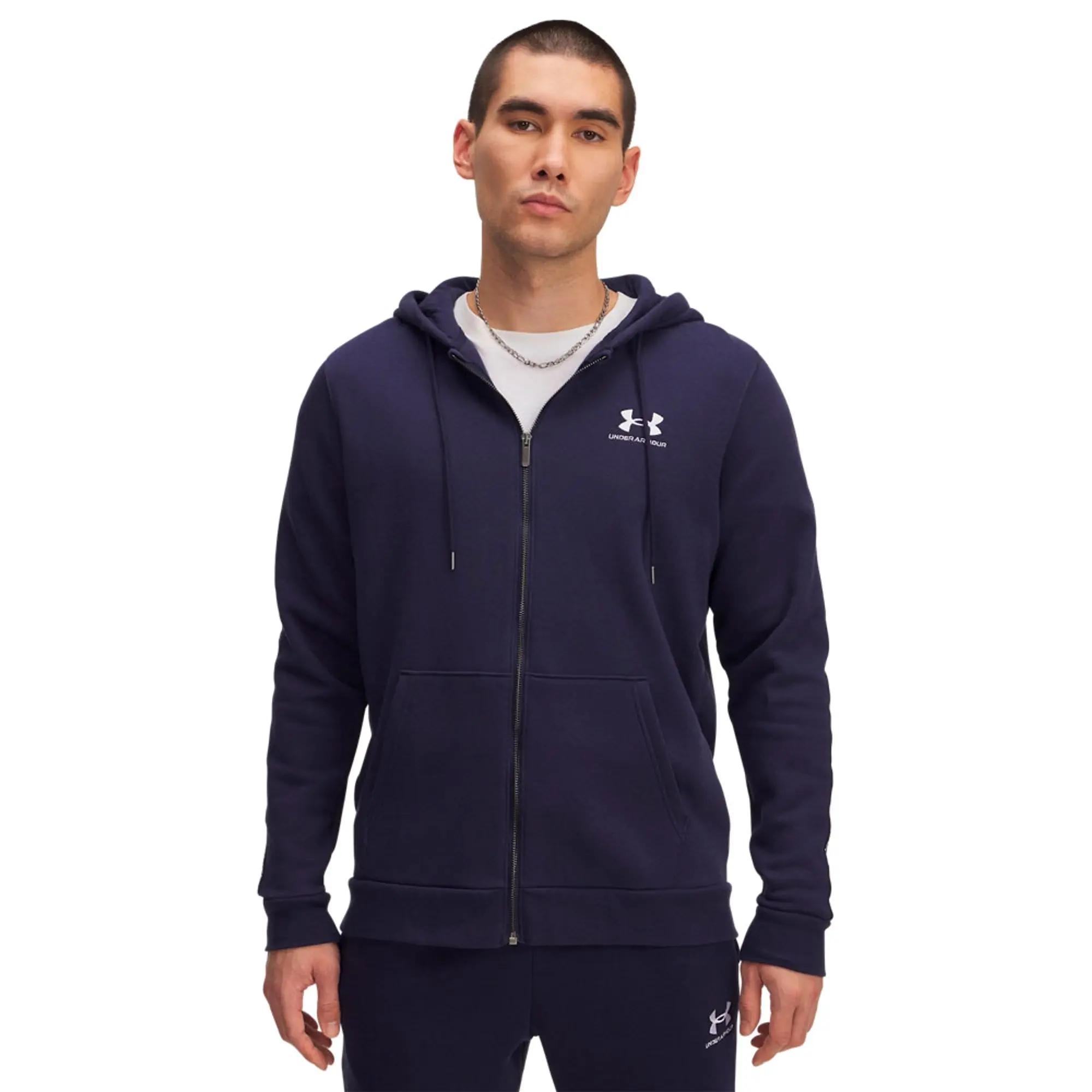 Men's  Under Armour  Icon Fleece Taping Full-Zip Midnight Navy / White L