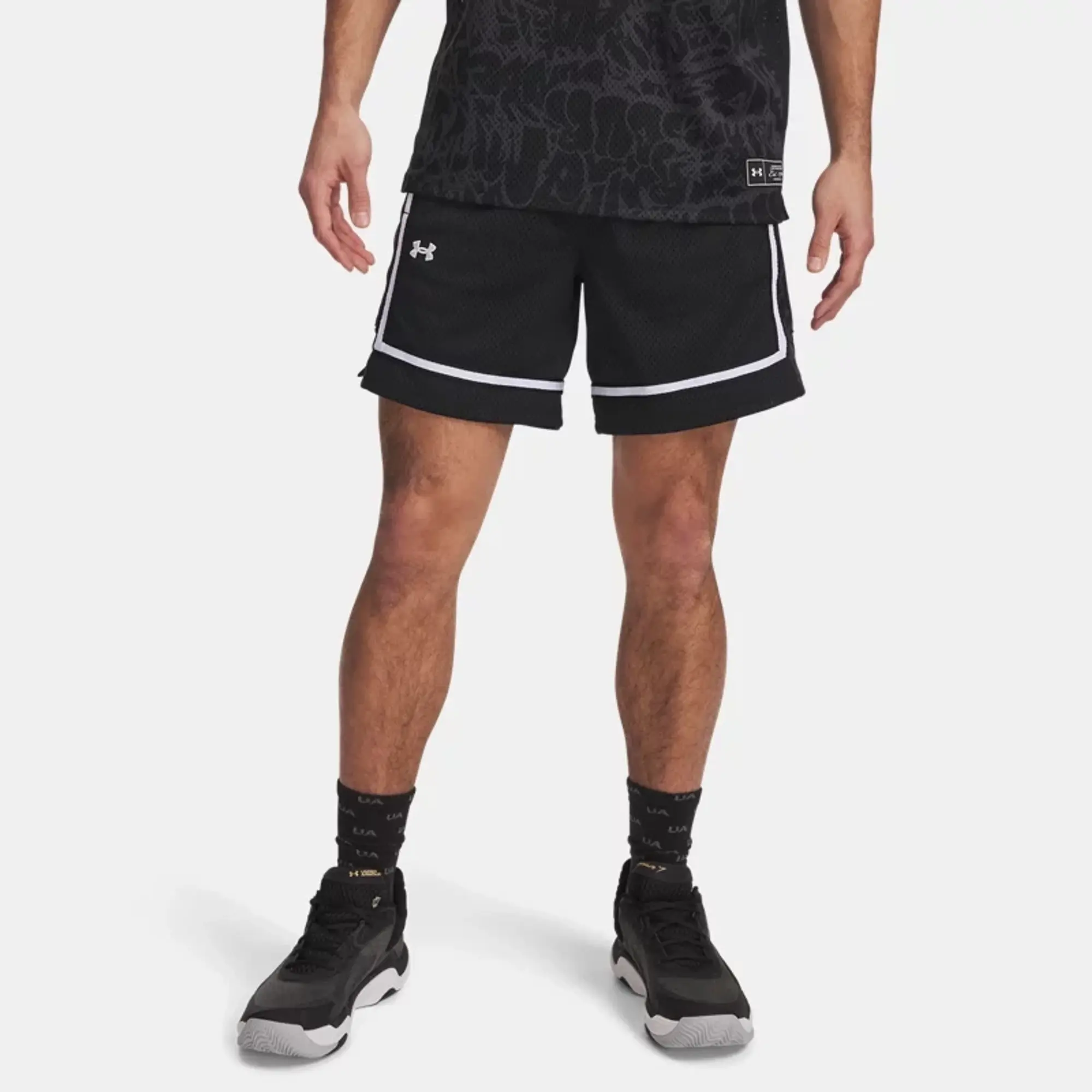 Men's  Under Armour  Zone Pro 7 Mesh Printed Shorts Black / Castlerock / Stream L