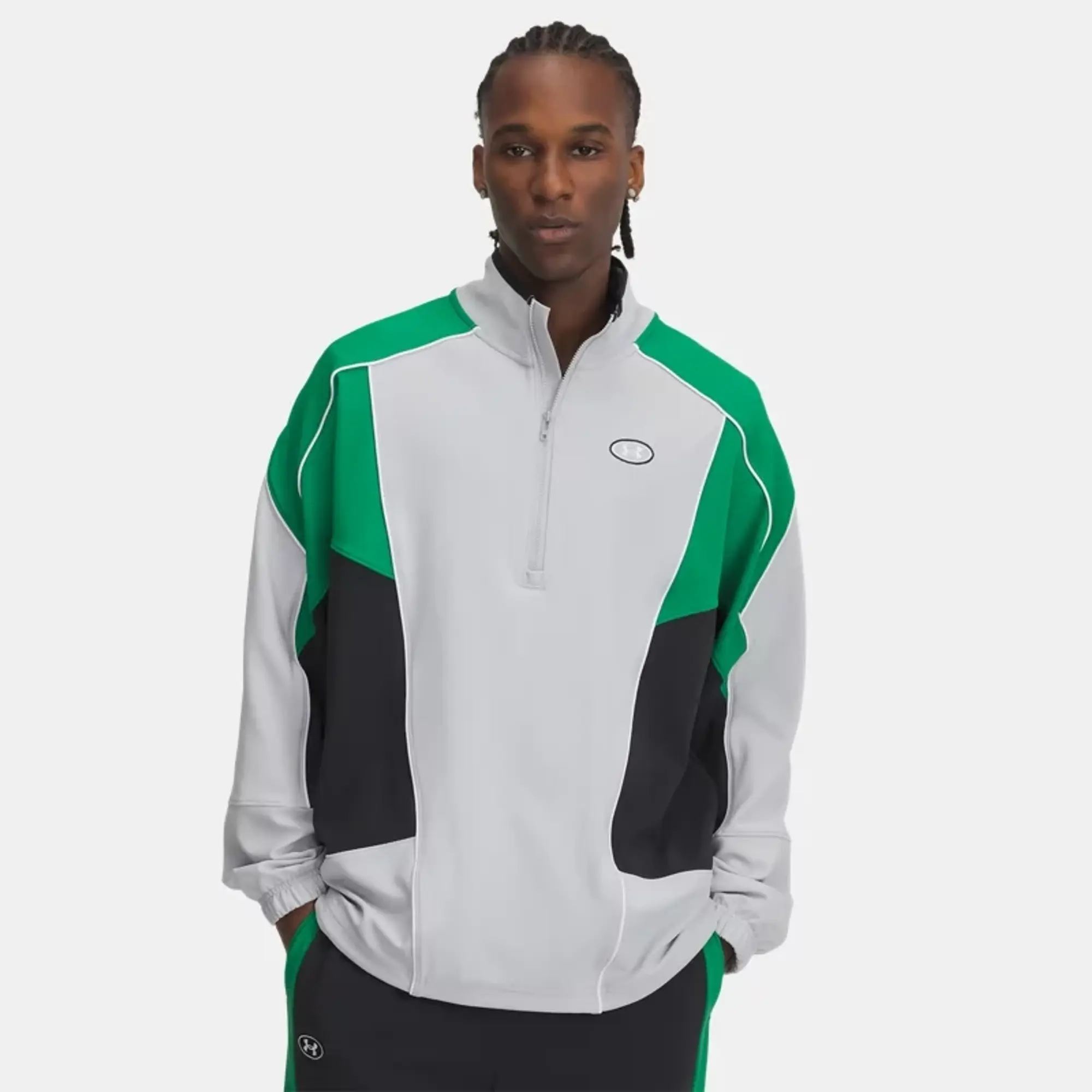 Men's  Under Armour  Tricot Colorblock Jacket Mod Gray / Team Kelly Green / White XXL