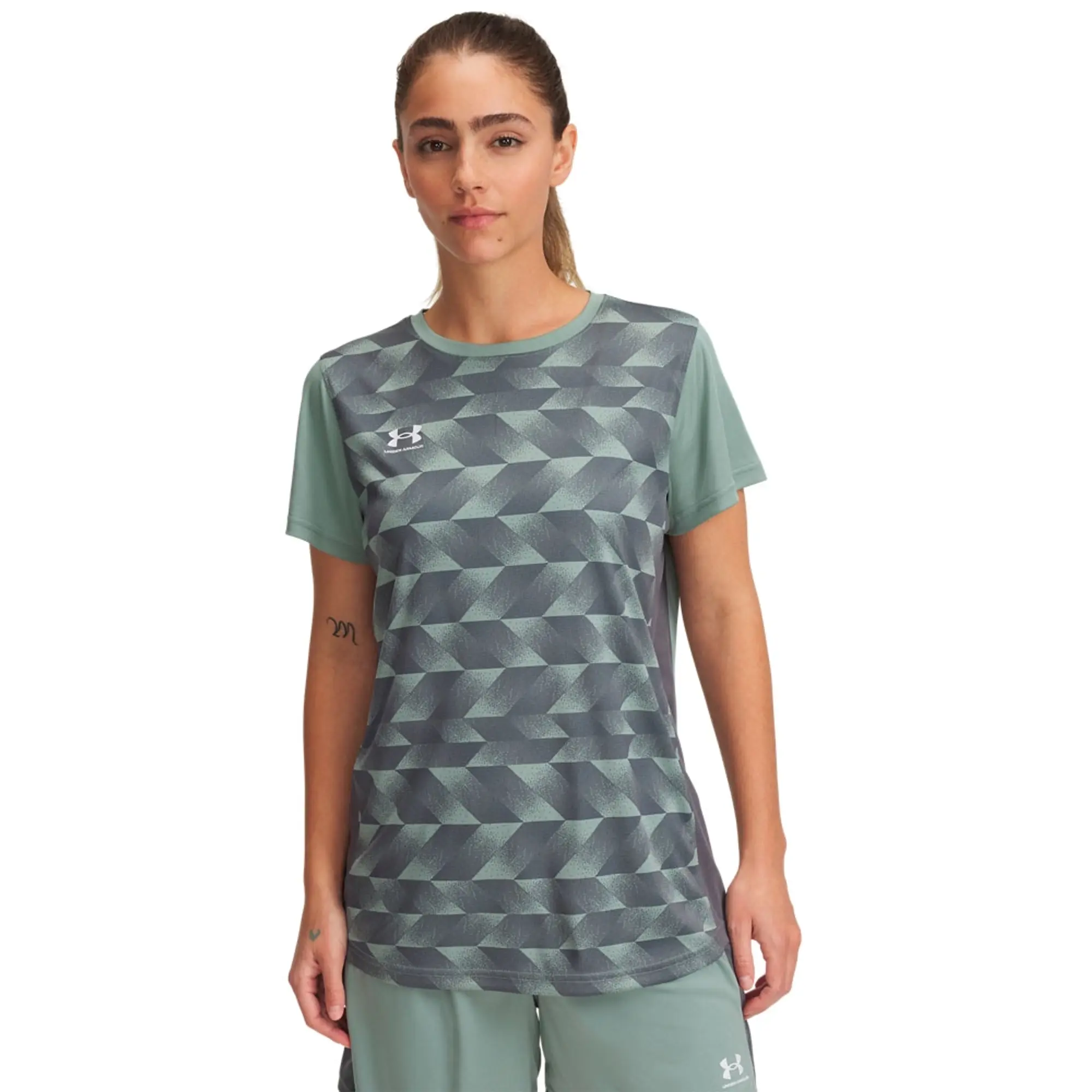 Women's  Under Armour  Challenger Training Printed Short Sleeve Silica Green / Sonic Yellow / White XS