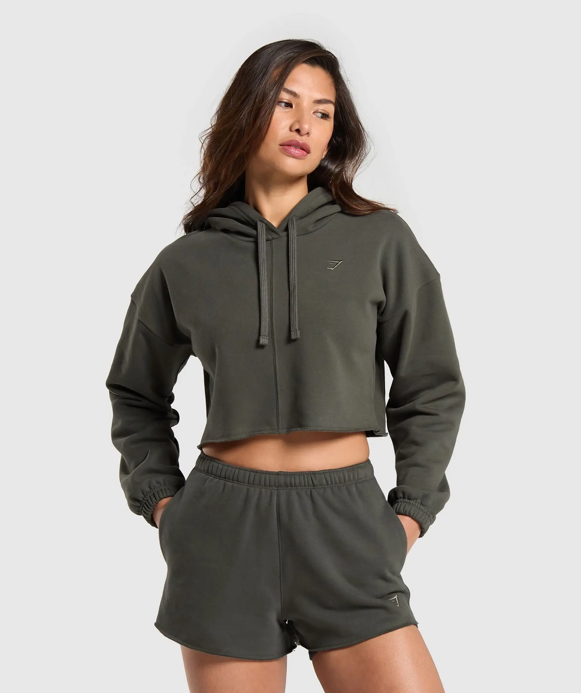 Gymshark Fleece Crop Pullover - Strength Green