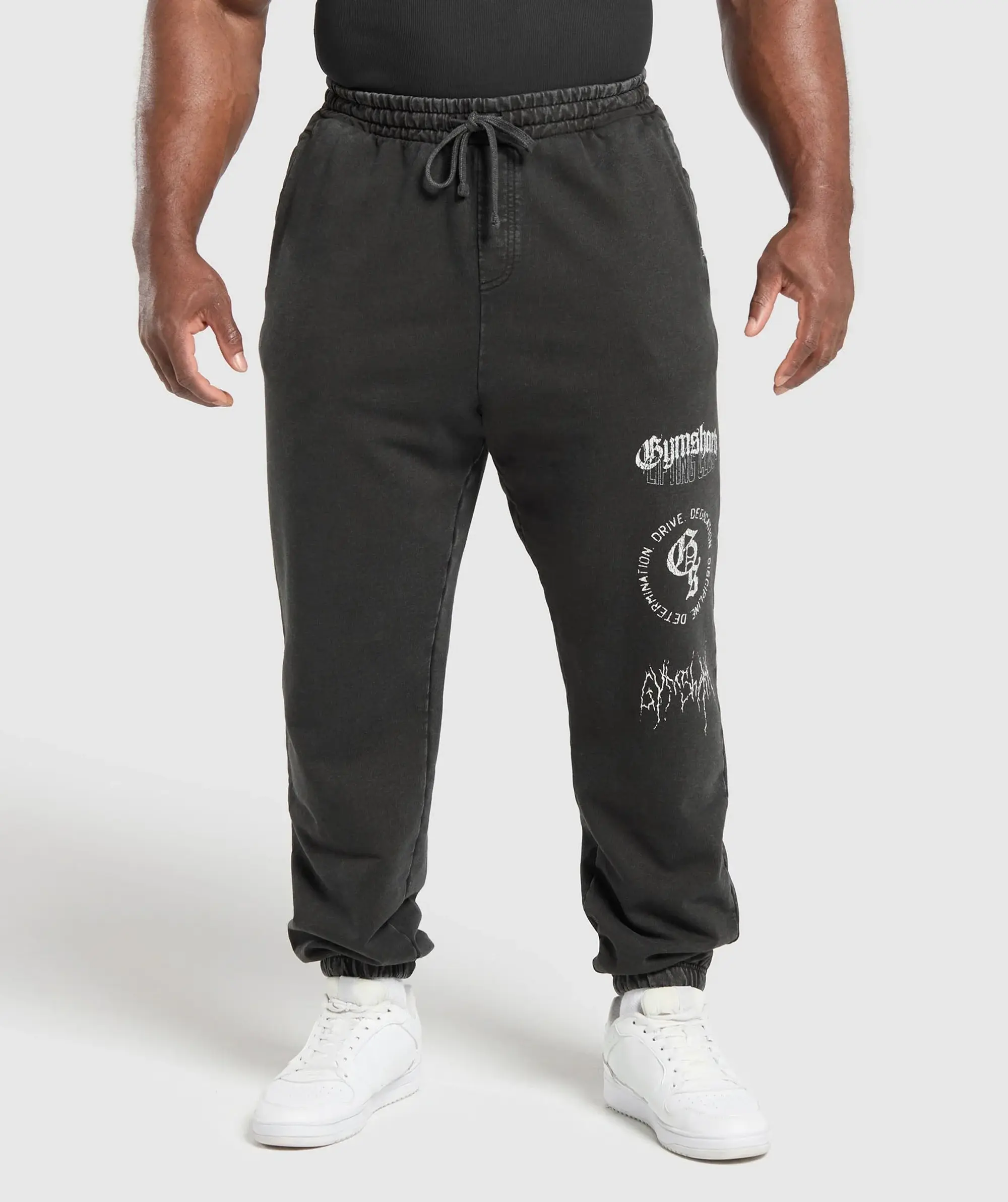 Gymshark Distressed Graphic Joggers - Black Acid Wash