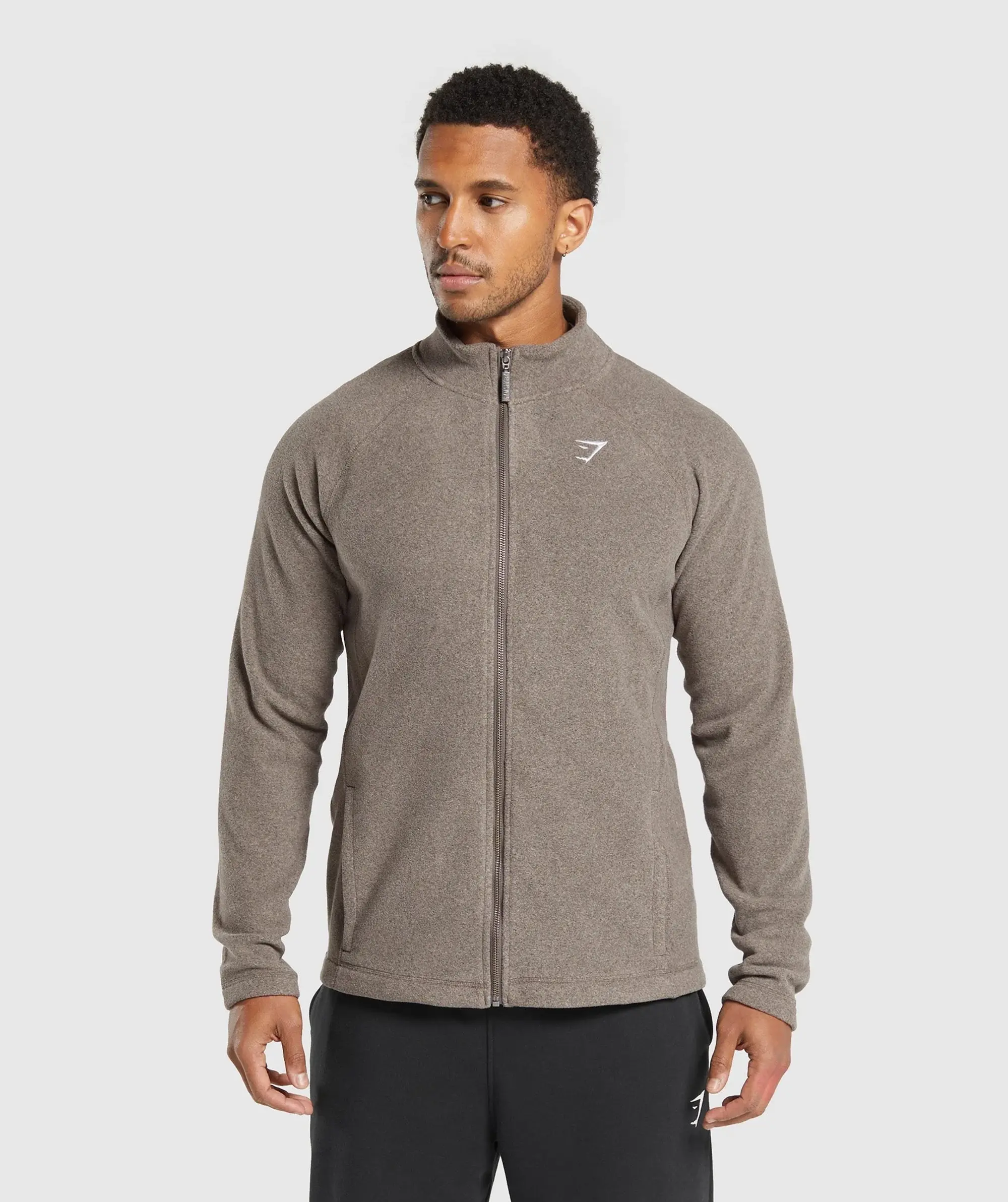 Gymshark Fleece Zip Through Jacket - Camo Brown/Sand Brown