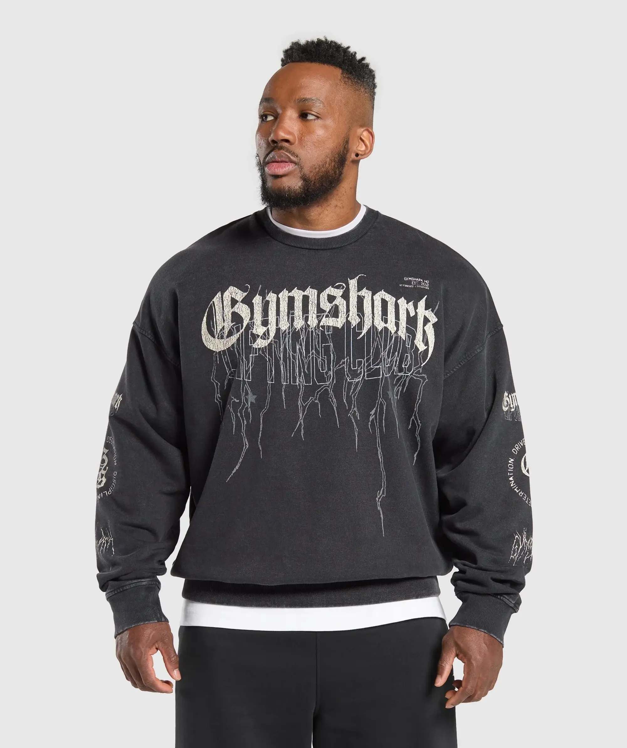 Gymshark Distressed Graphic Crew - Black Acid Wash