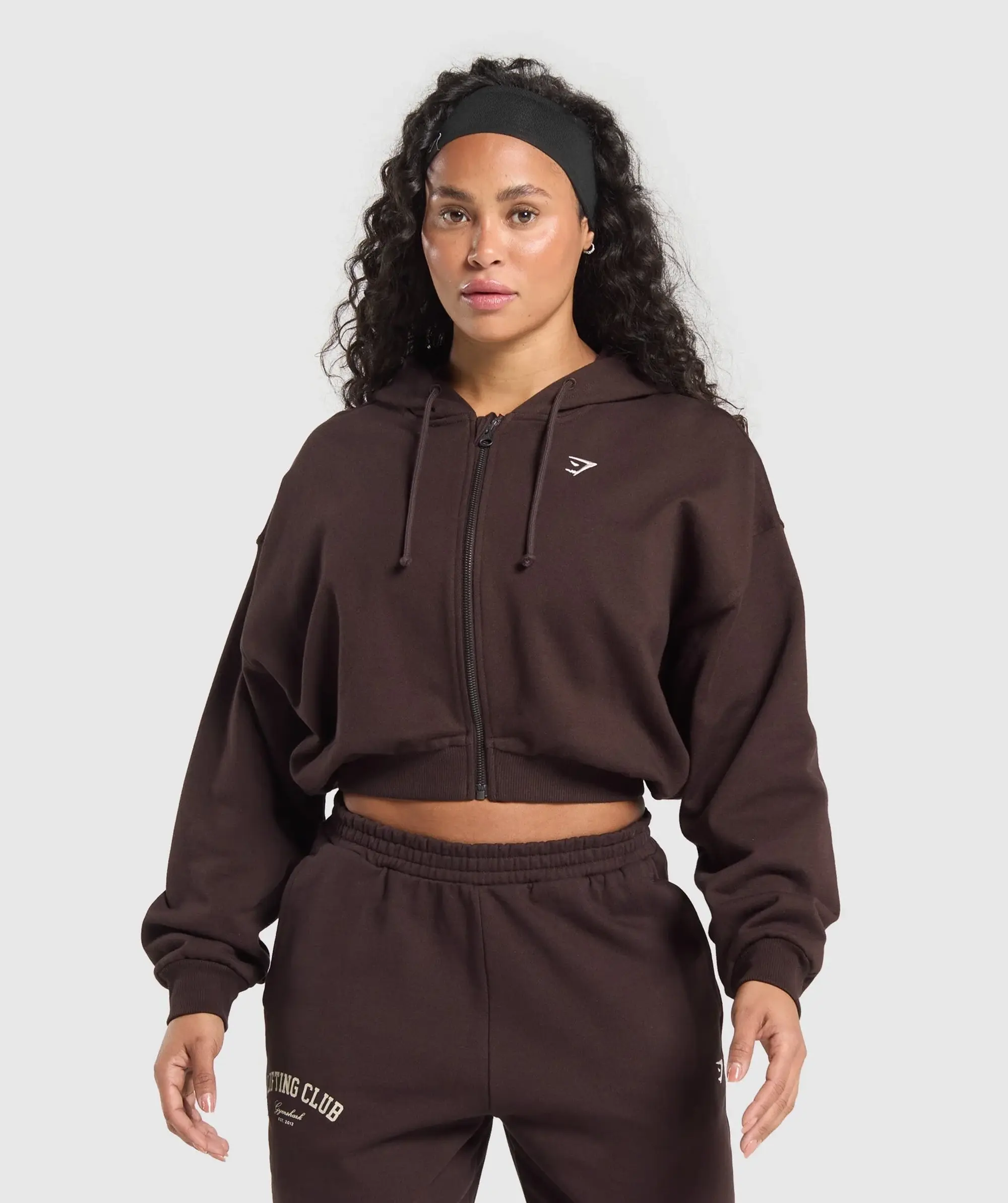 Gymshark Lifting Club Cropped Zip Up Hoodie - Heritage Brown