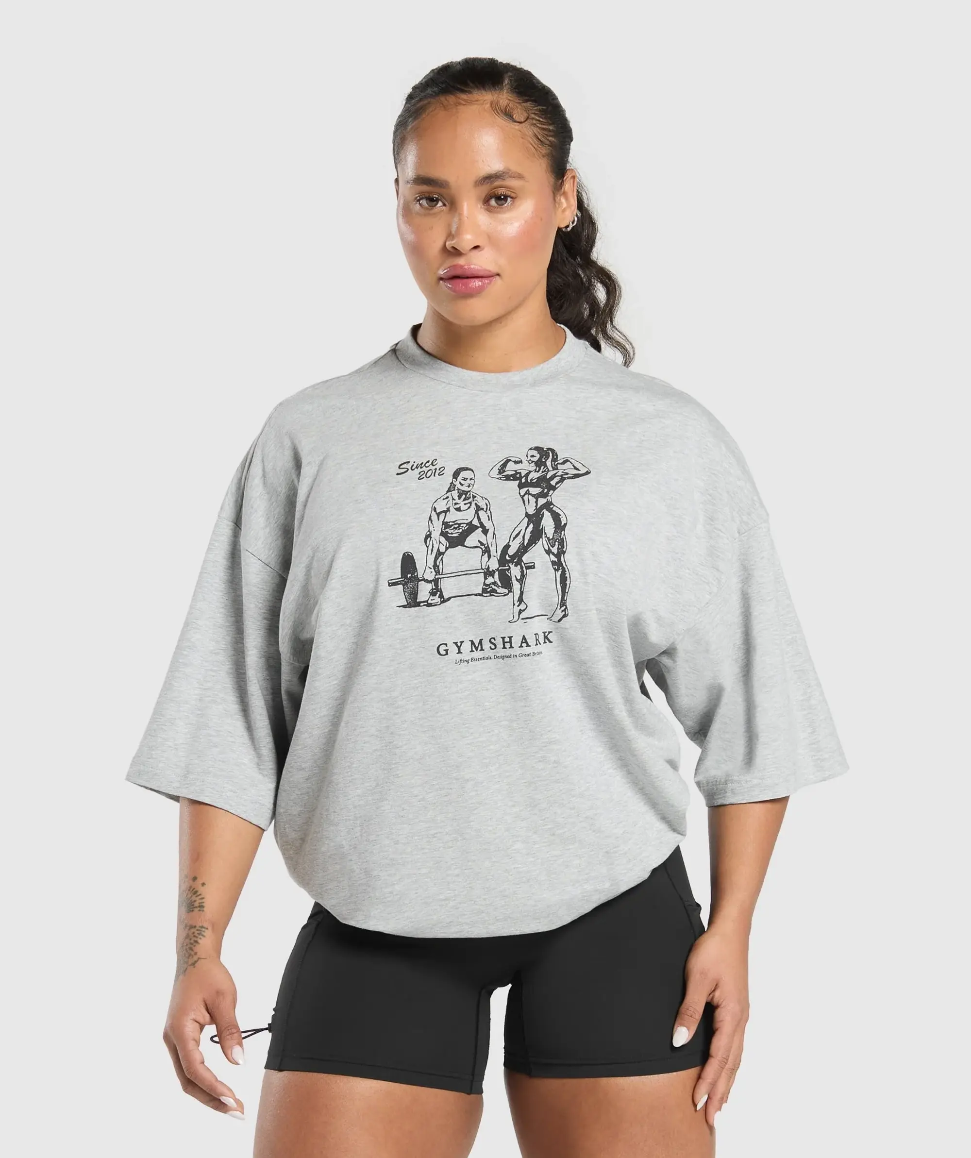 Gymshark Two Strong Women Oversized T-Shirt - Light Grey Core Marl