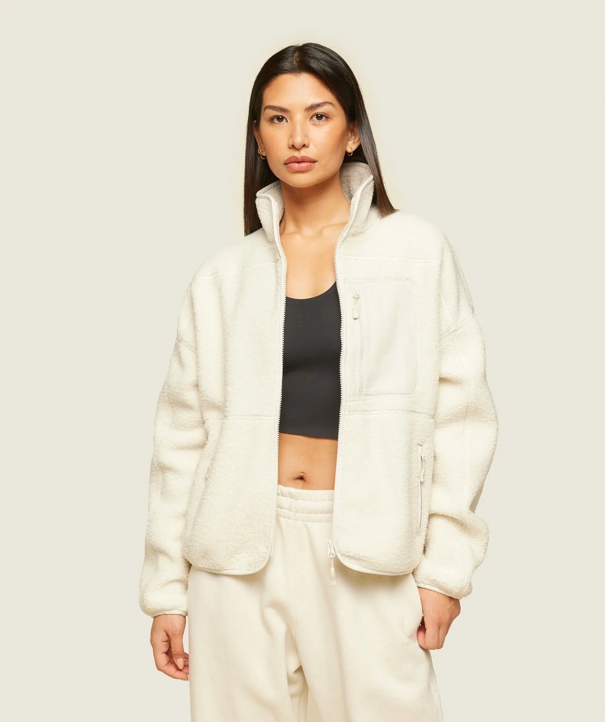 Gymshark everywear Zip Up Sherpa Jacket - Oat White