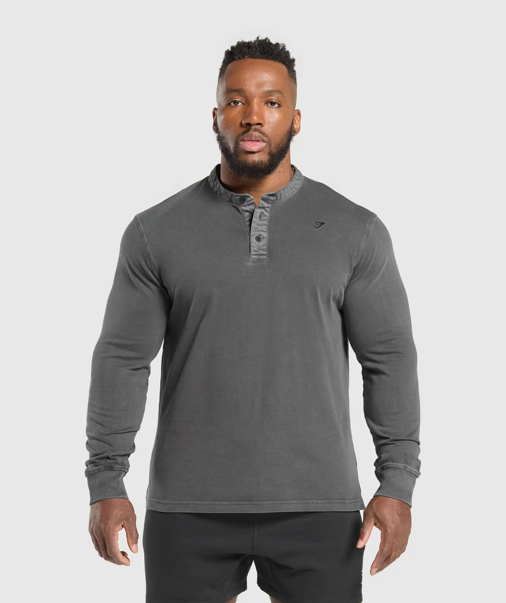 Gymshark Heavyweight Woven Collar Henley - Black