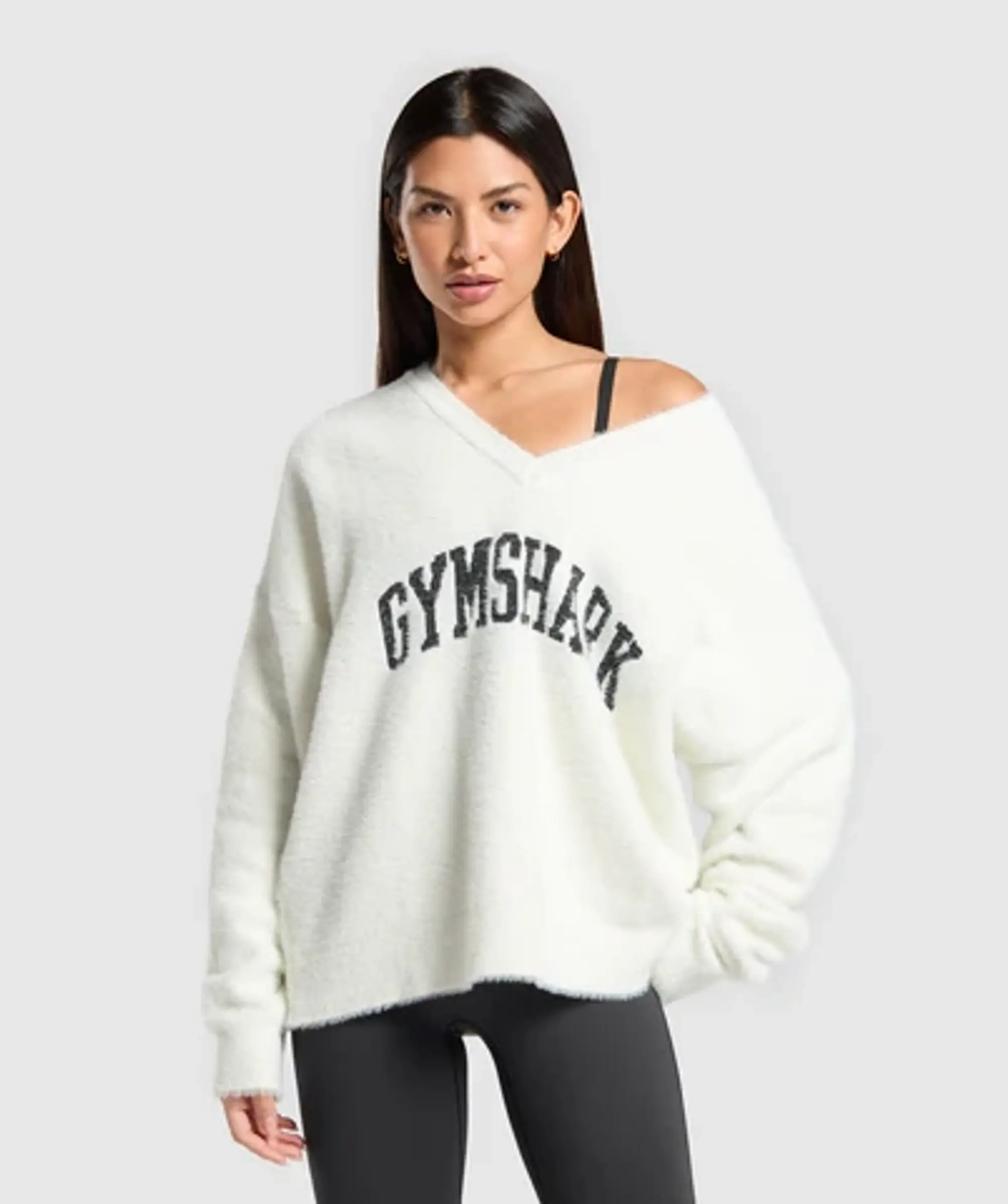 Gymshark V-Neck Knitted Jumper - Skylight White