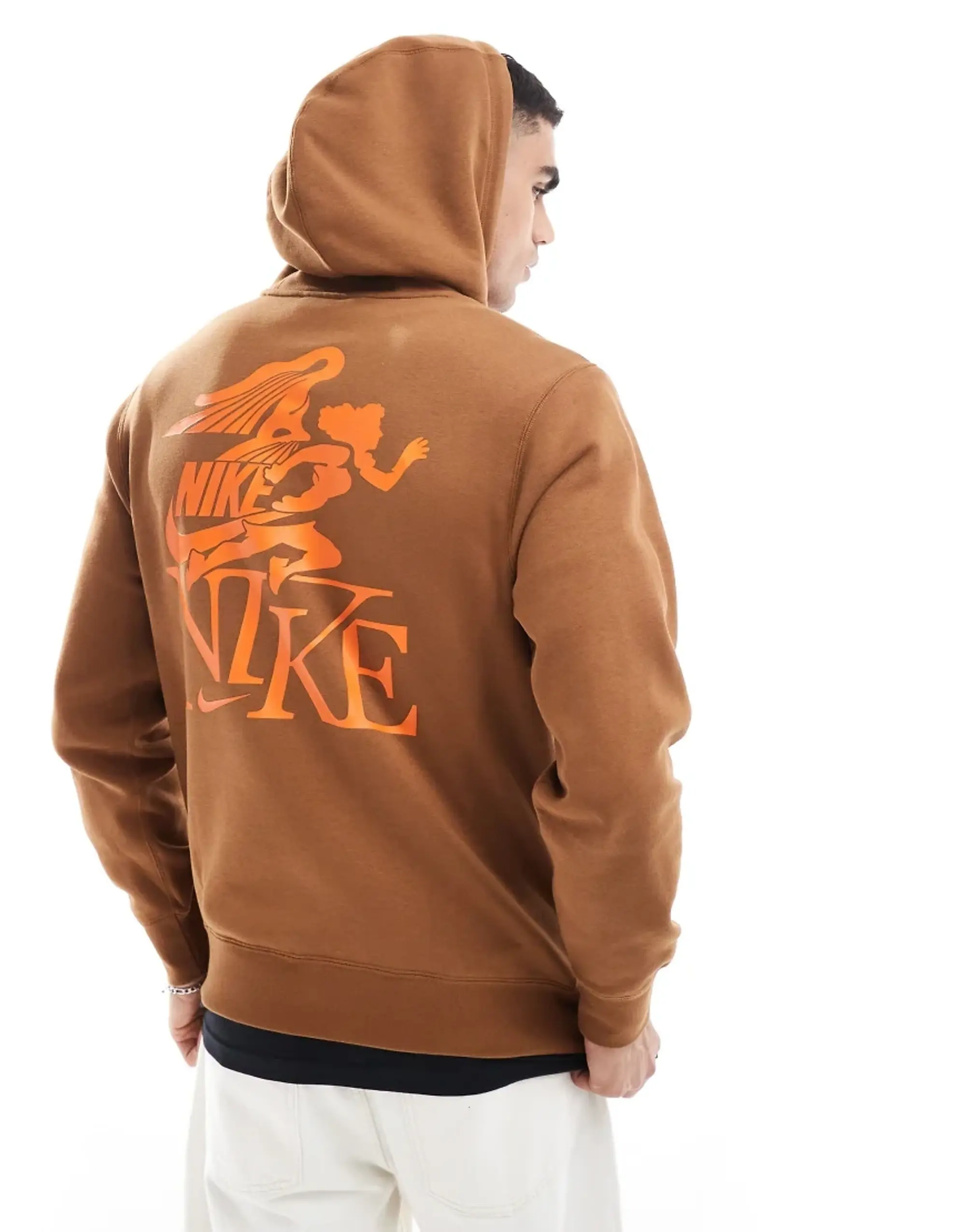 Nike Club Hoodie With Victory Graphic In Brown