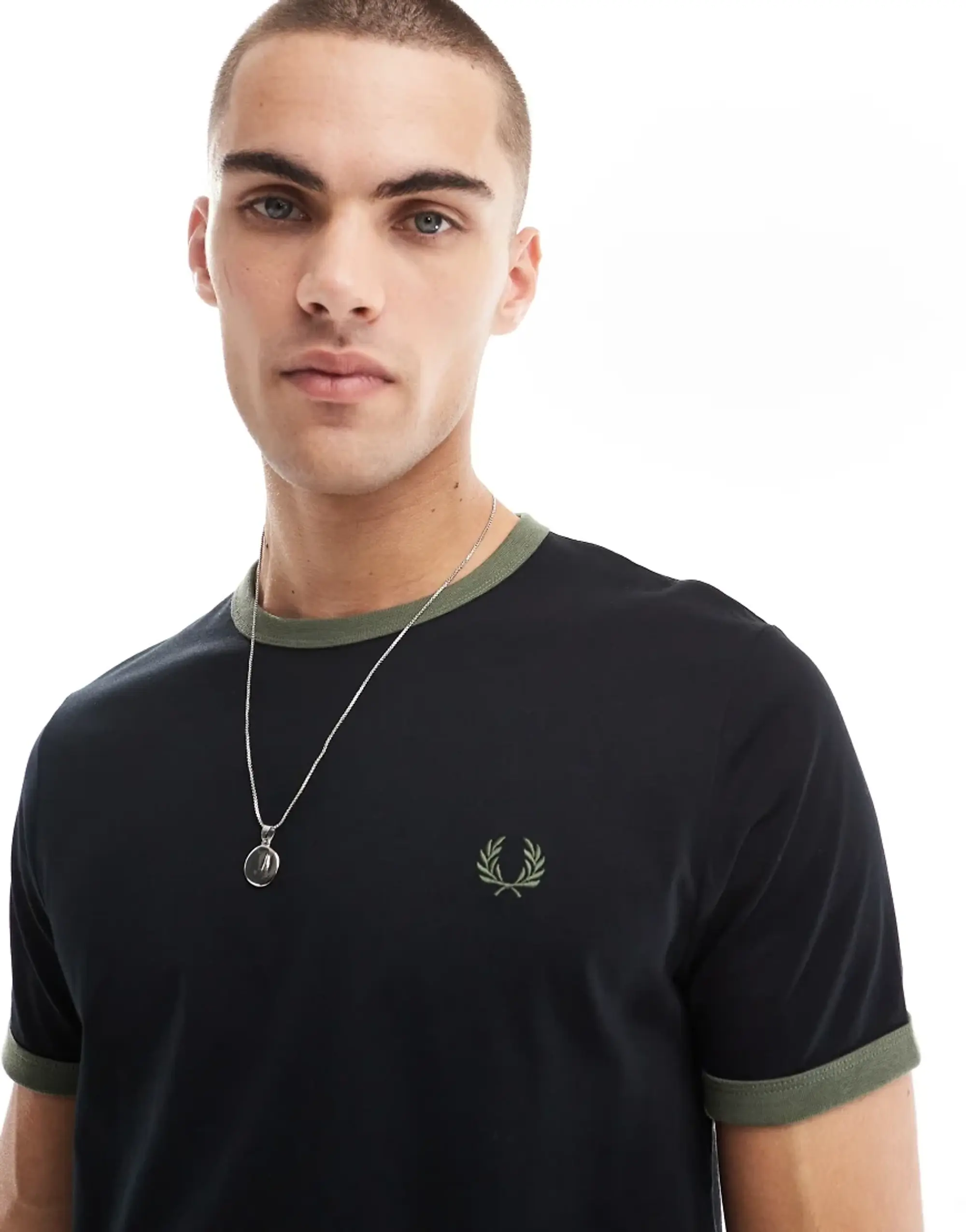 Fred Perry Ringer T-Shirt In Black With Green Tipping