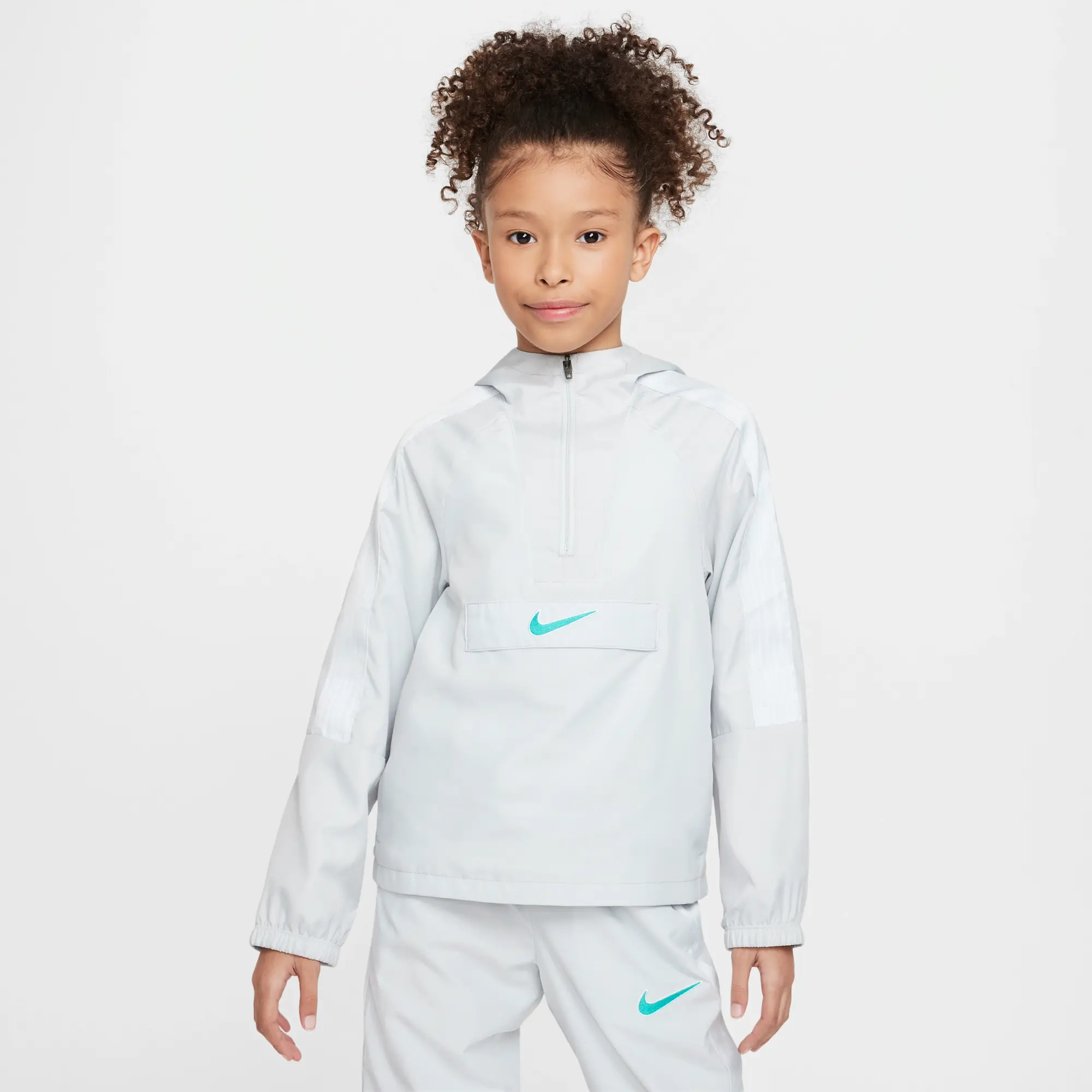 Nike Academy Older Kids' 1/2-Zip Hooded Football Tracksuit Jacket - Grey - Polyester