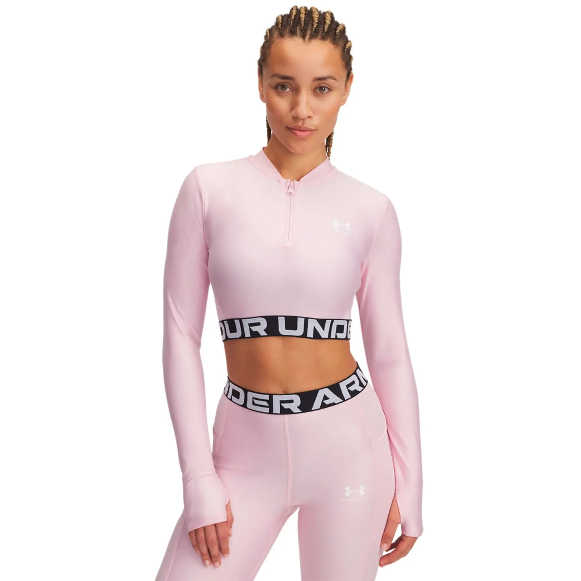 Under Armour Women's HeatGear® Rib ¼ Zip Long Sleeve Prime Pink / Prime Pink / White XXL