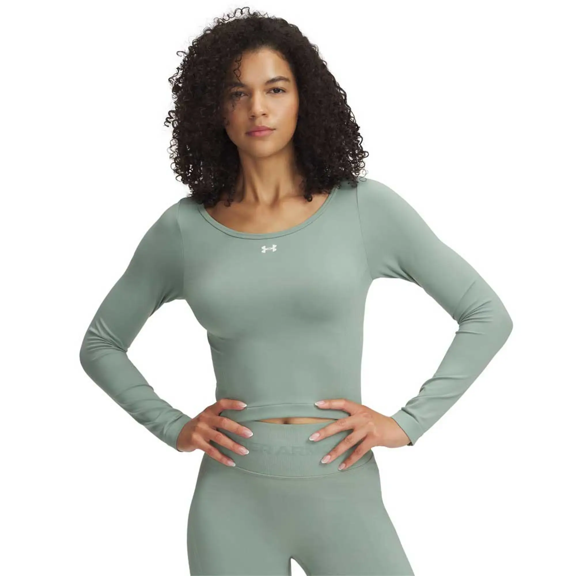 Women's  Under Armour  Train Seamless Long Sleeve Silica Green / White XS