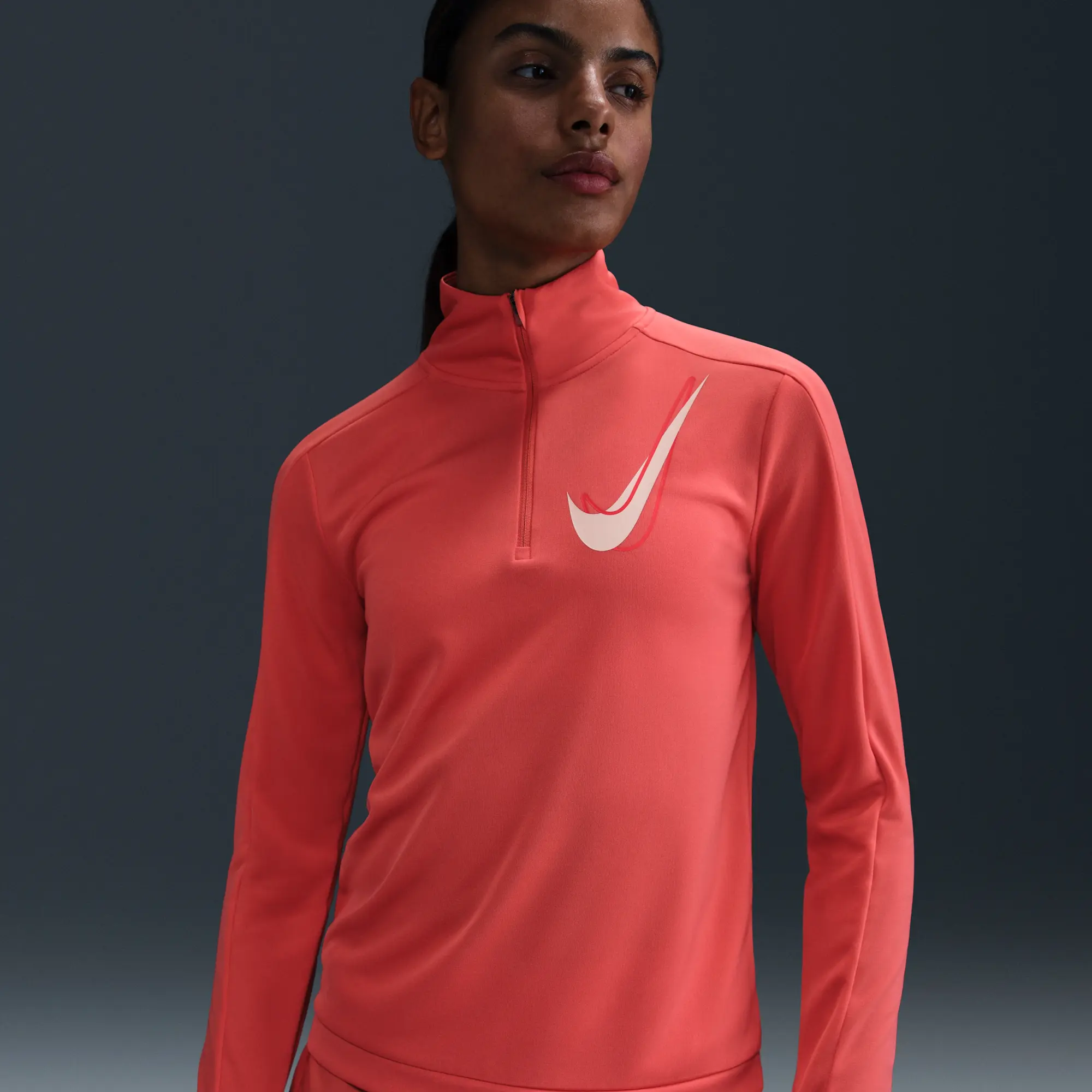 Nike Swoosh Women's Dri-FIT 1/2-Zip Running Mid Layer - Orange - Polyester