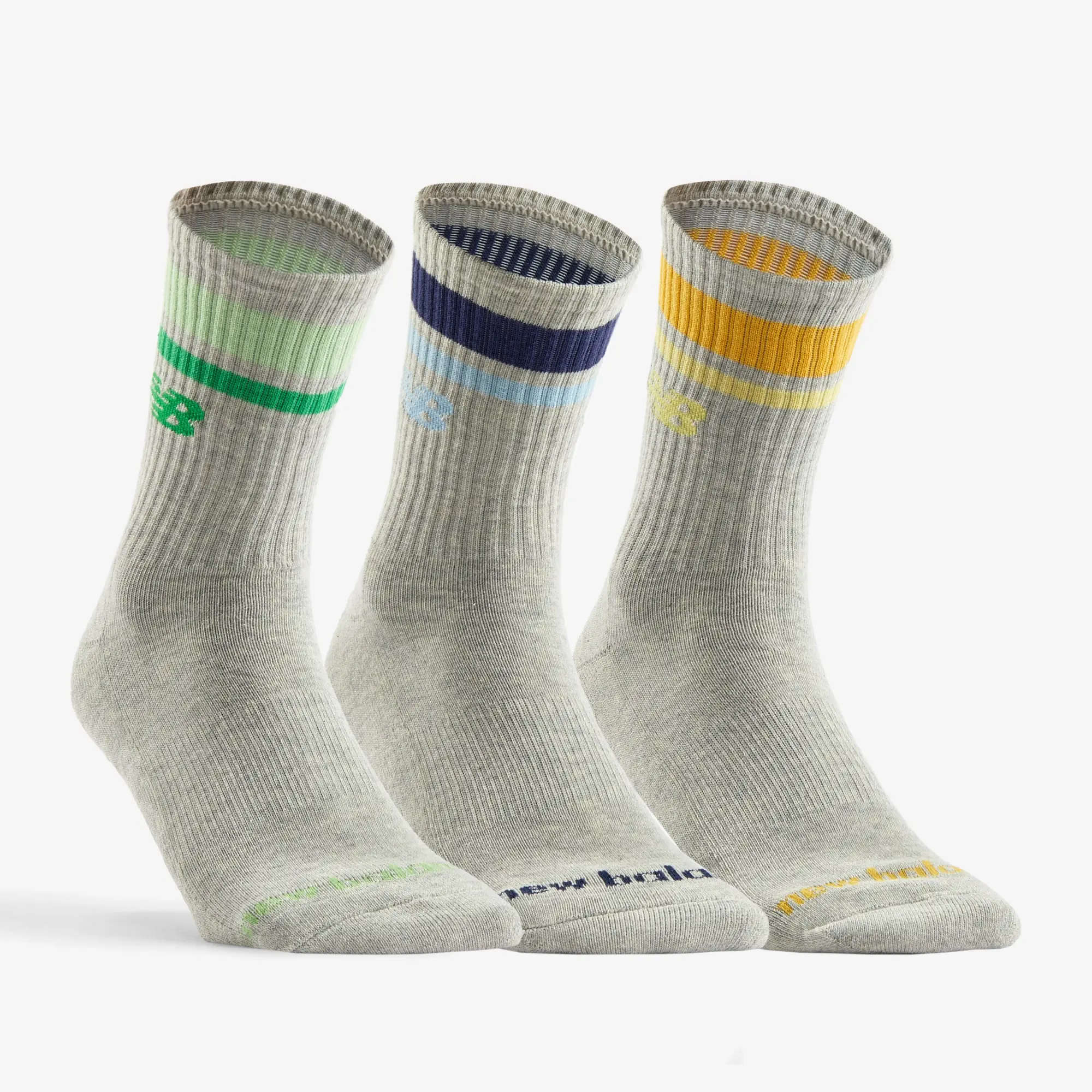 New Balance High Sports Socks Tri-Pack - Grey/Colour Stripes