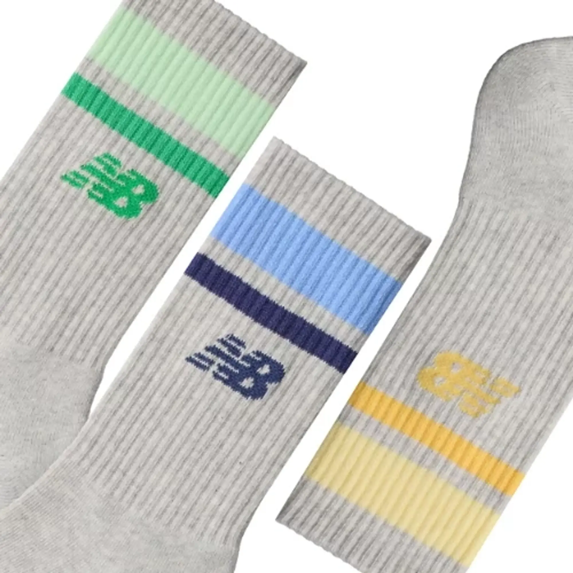 New Balance High Sports Socks Tri-Pack - Grey/Colour Stripes