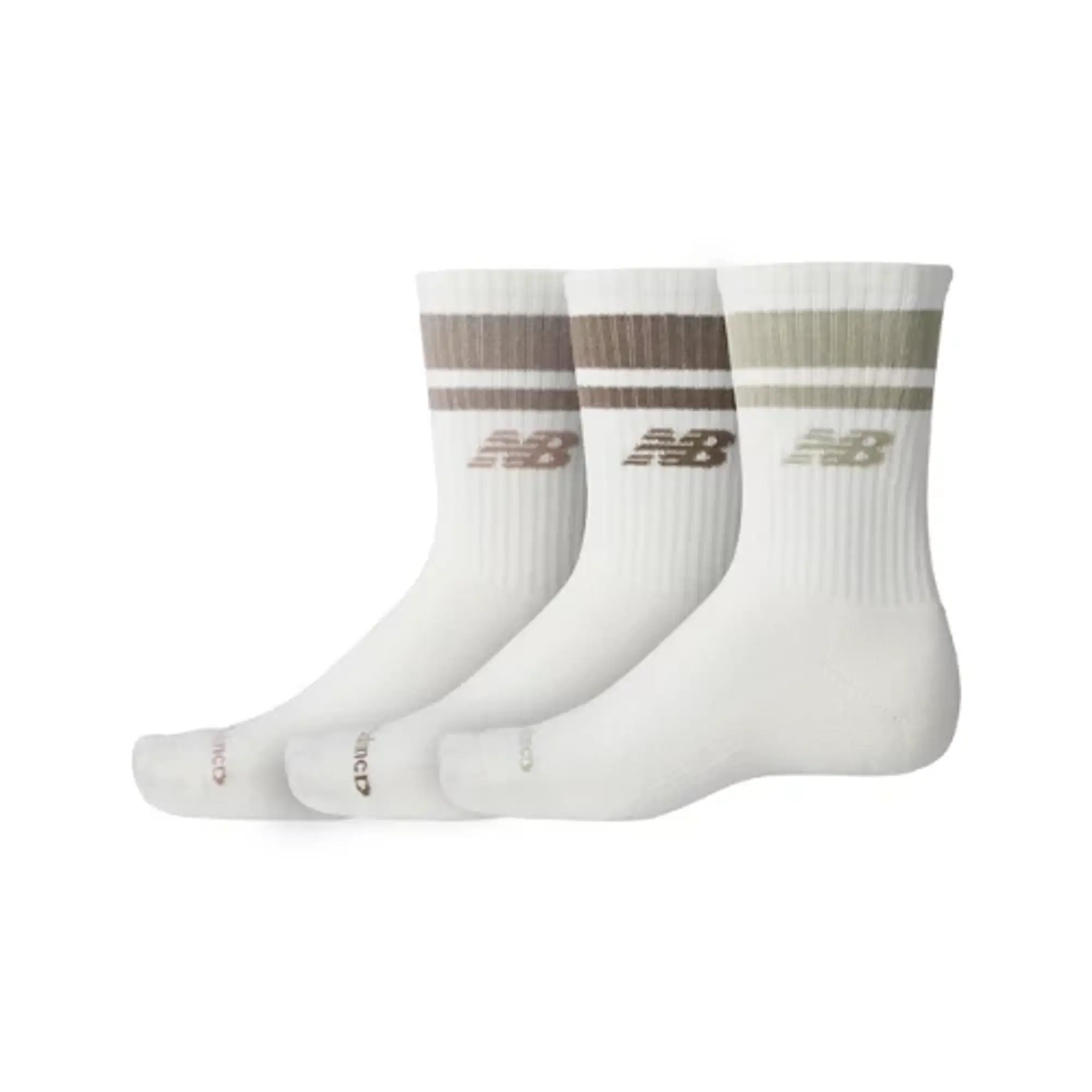 New Balance Unisex Everyday Stripe Midcalf 3 Pack in White Cotton