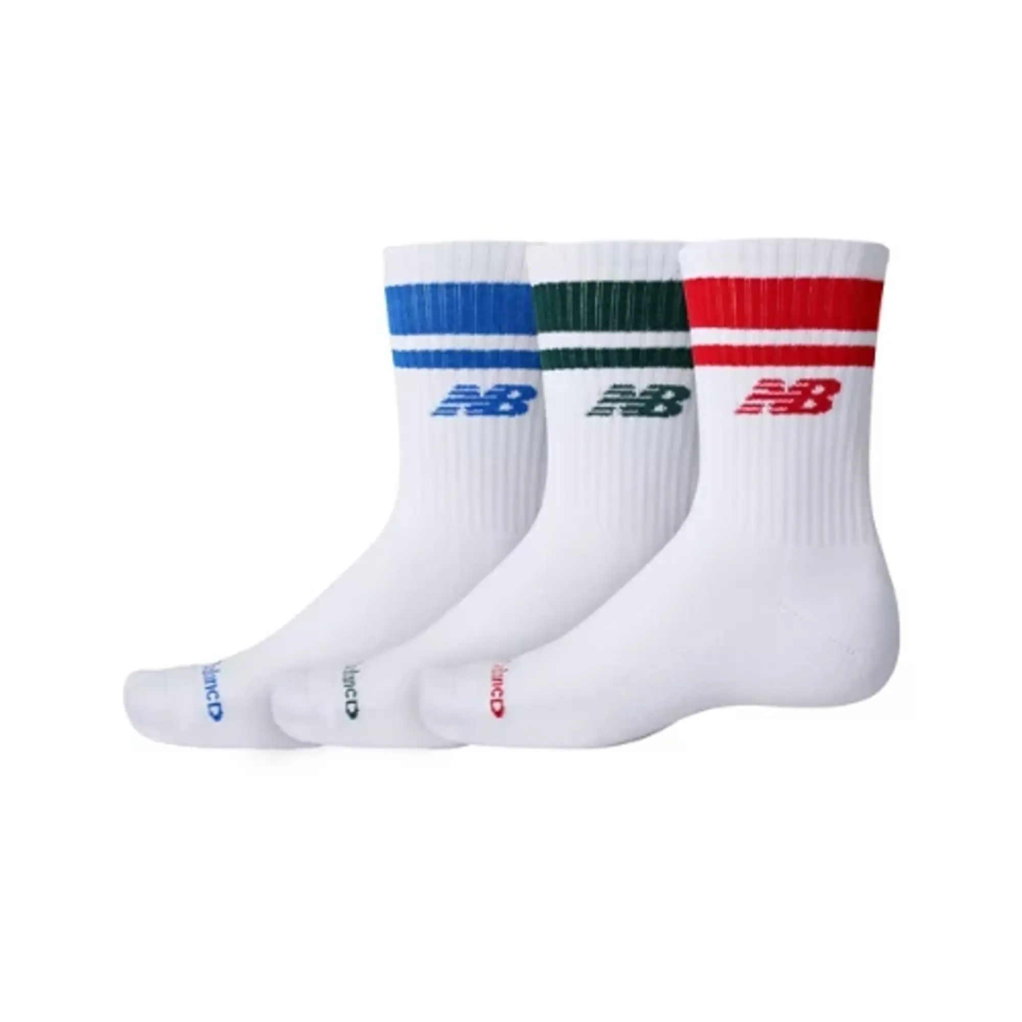 New Balance Unisex Everyday Stripe Midcalf 3 Pack in White Cotton