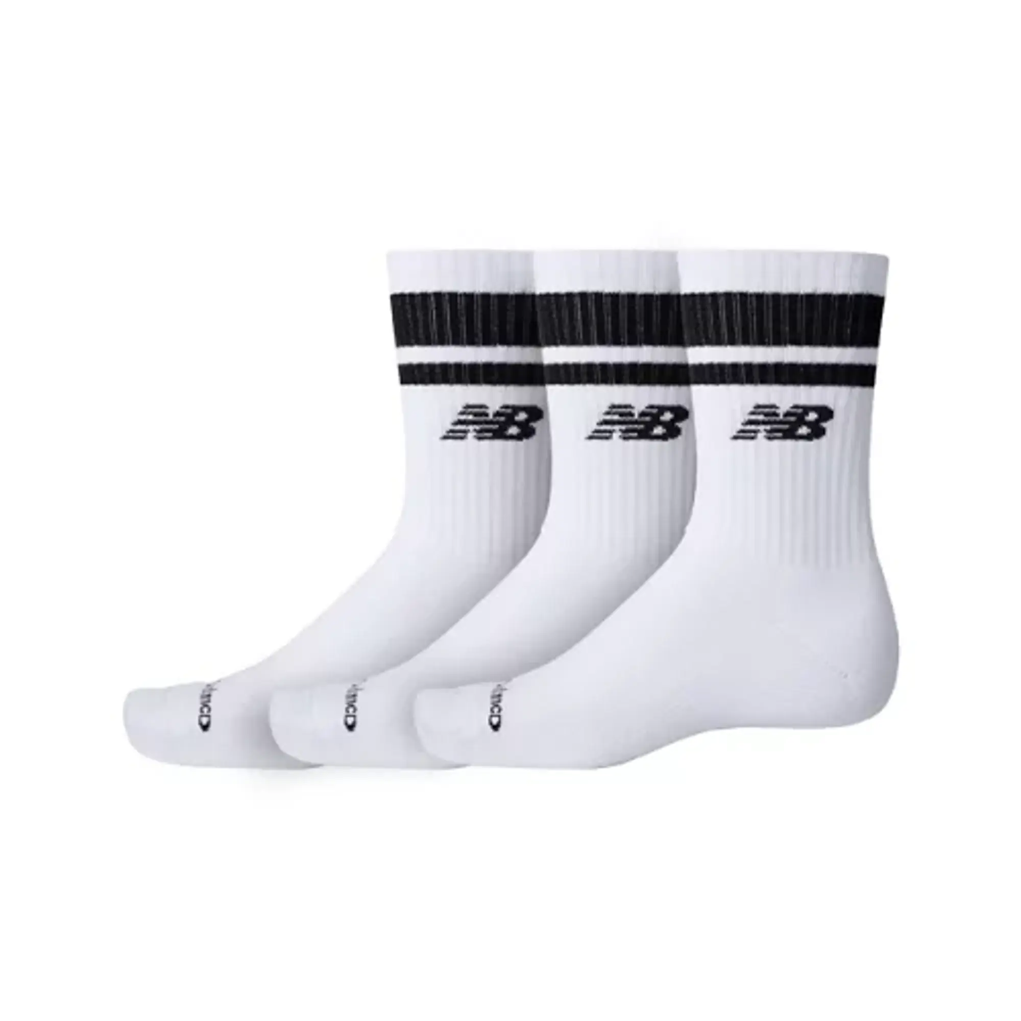 New Balance Unisex Everyday Stripe Midcalf 3 Pack in White Cotton