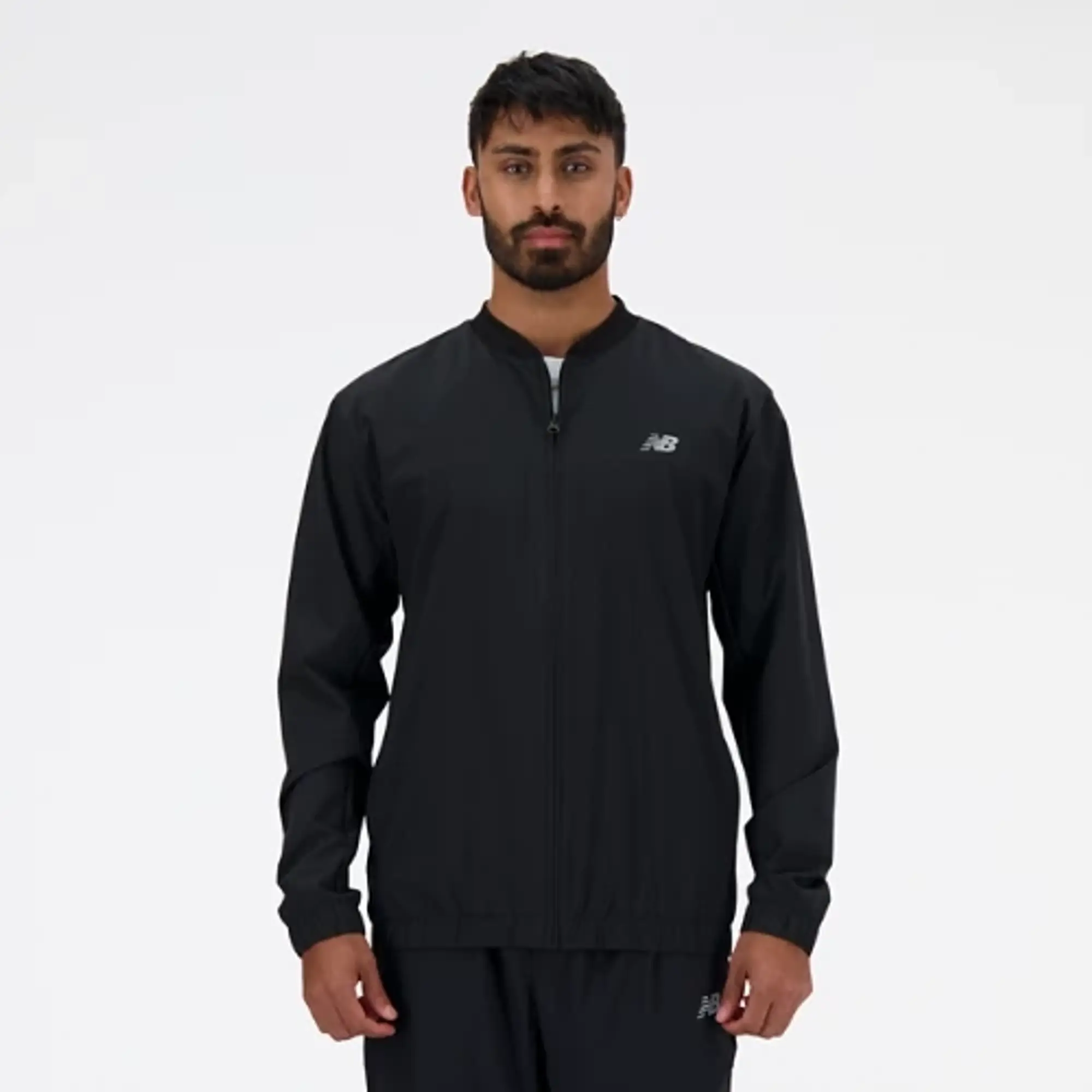 New Balance Men's Stretch Bomber Jacket in Black Polywoven